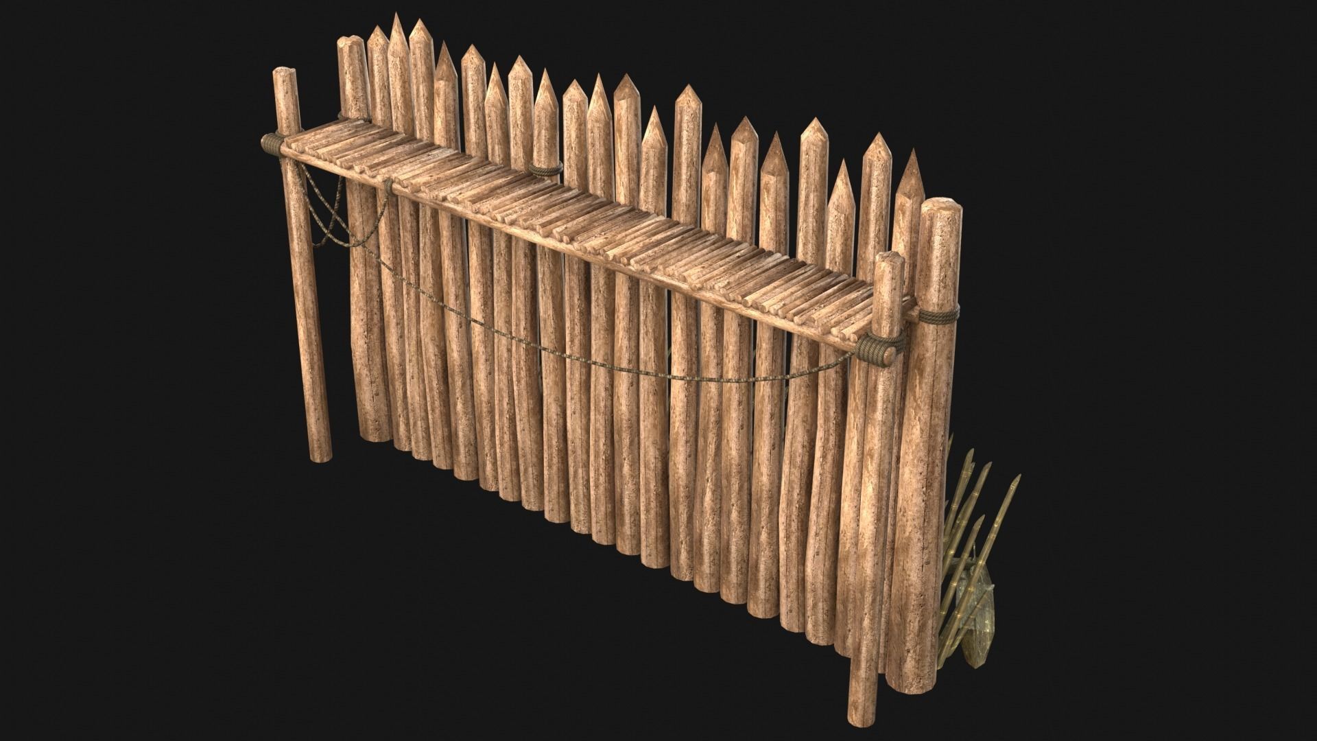JUNGLE SWAMP PALISADE TRAP WALLS BARRIER BARRICADE COLLECTION Low-poly 3D model_7