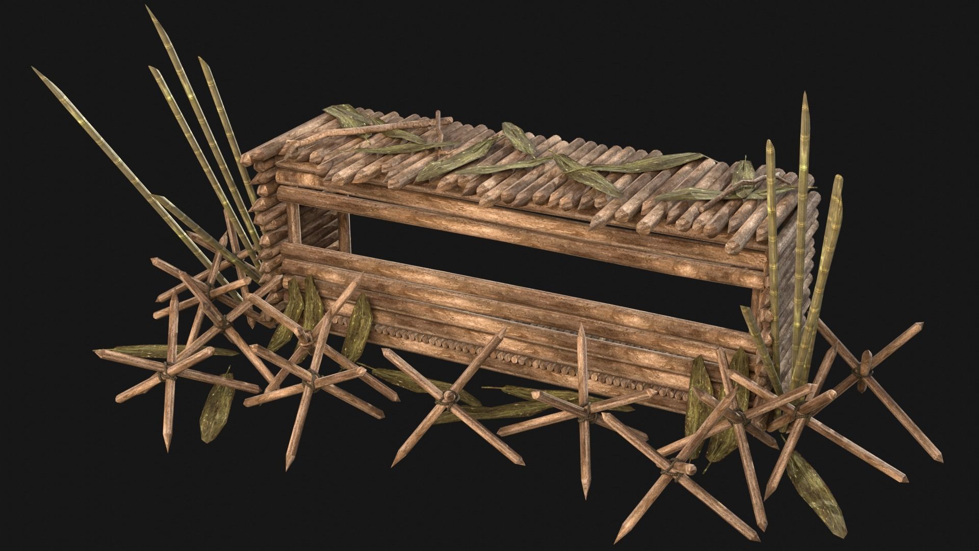 JUNGLE SWAMP PALISADE TRAP WALLS BARRIER BARRICADE COLLECTION Low-poly 3D model_25