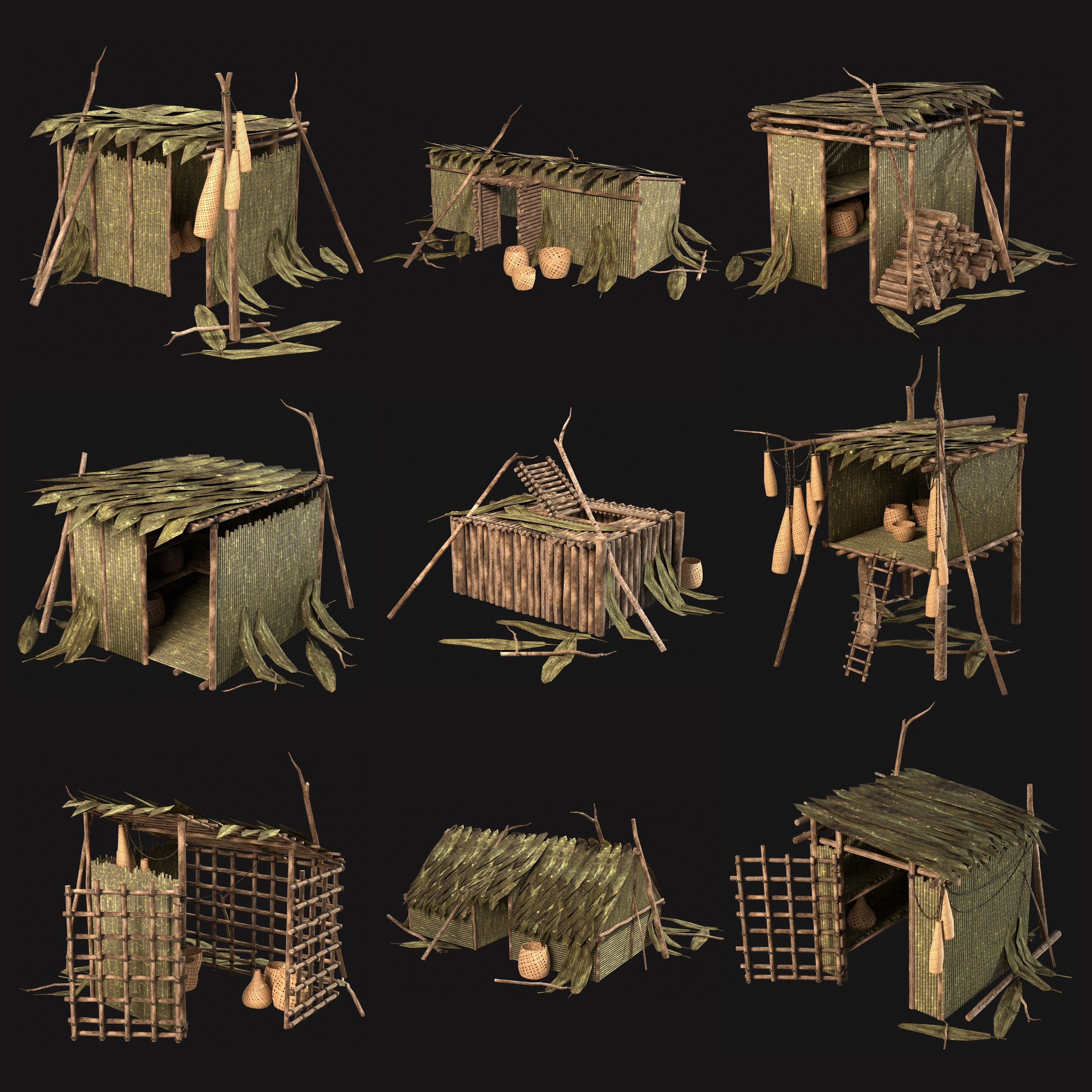 JUNGLE SWAMP STORAGE WAREHOUSE WORKSHOP ROOFING COLLECTION Low-poly 3D model_37
