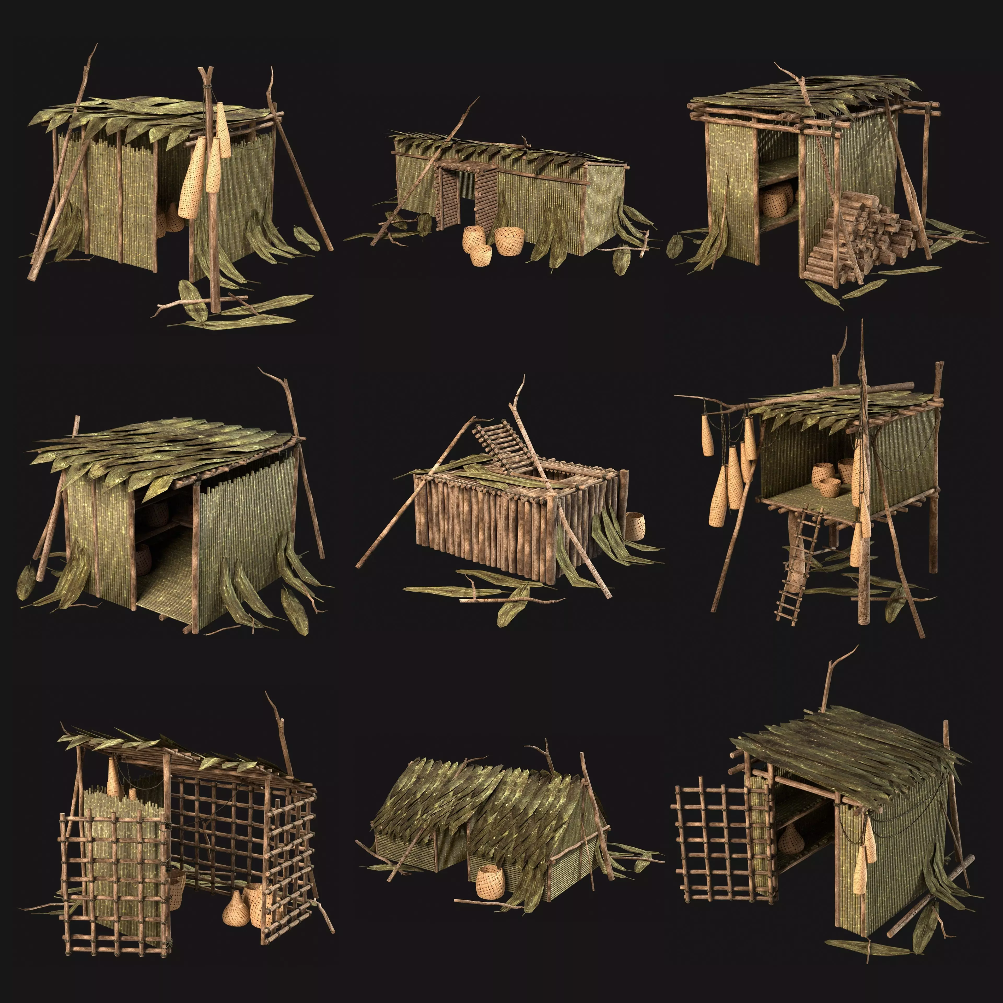 JUNGLE SWAMP STORAGE WAREHOUSE WORKSHOP ROOFING COLLECTION Low-poly 3D model_0