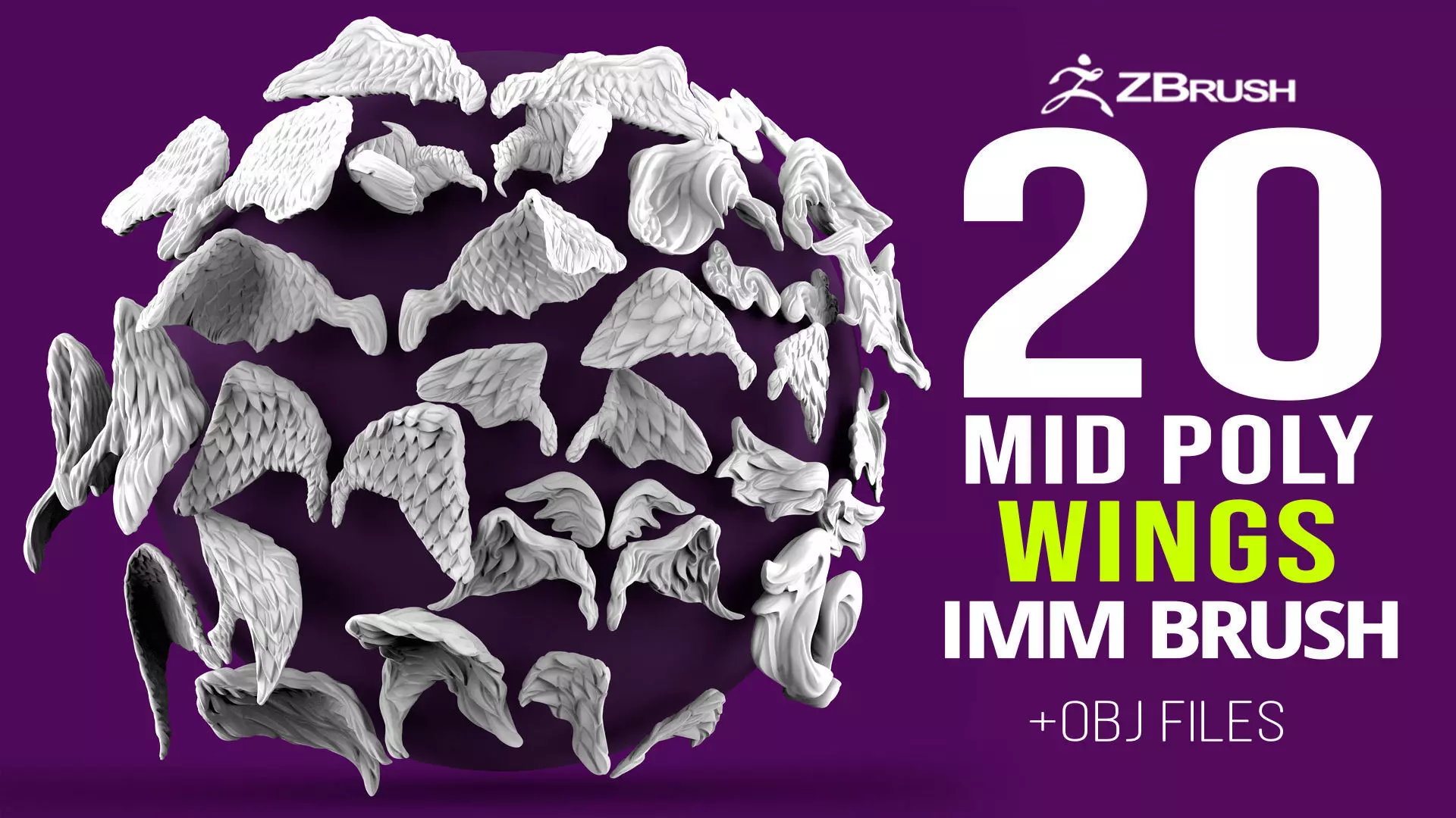 20 Mid poly statue and sculpture wings IMM set 3D model_0