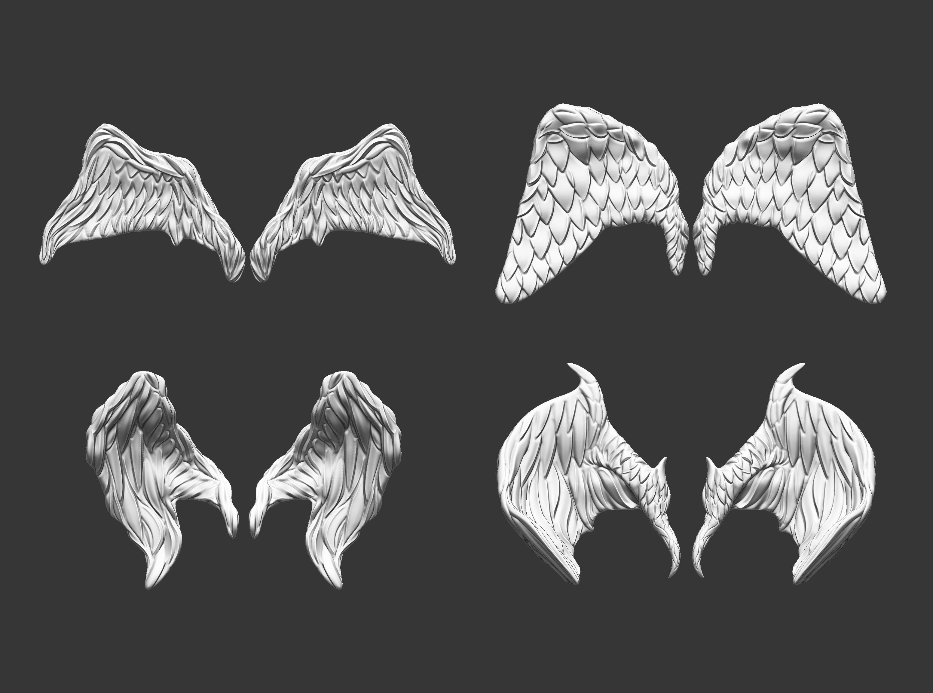 20 Mid poly statue and sculpture wings IMM set 3D model_2