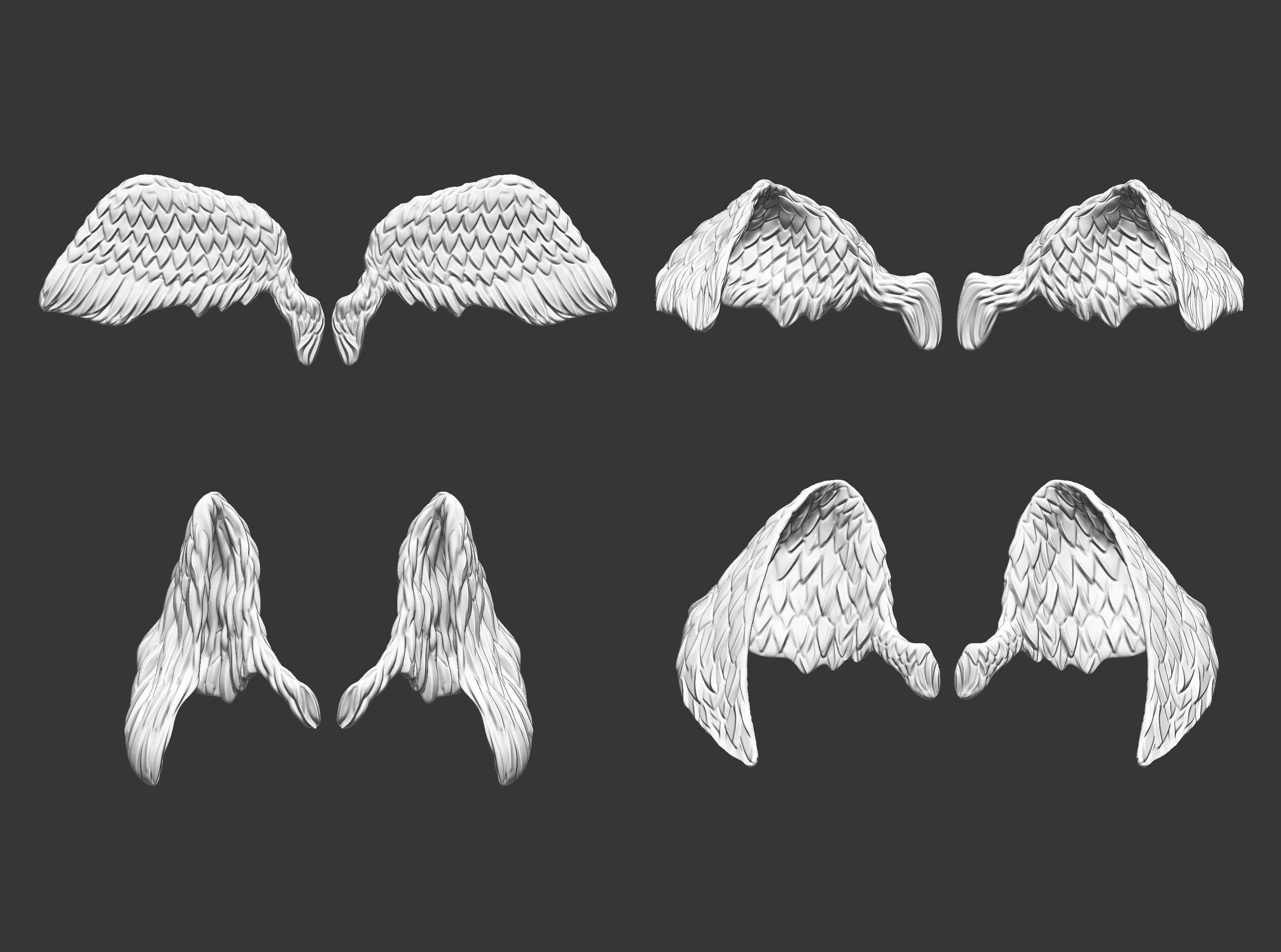 20 Mid poly statue and sculpture wings IMM set 3D model_1