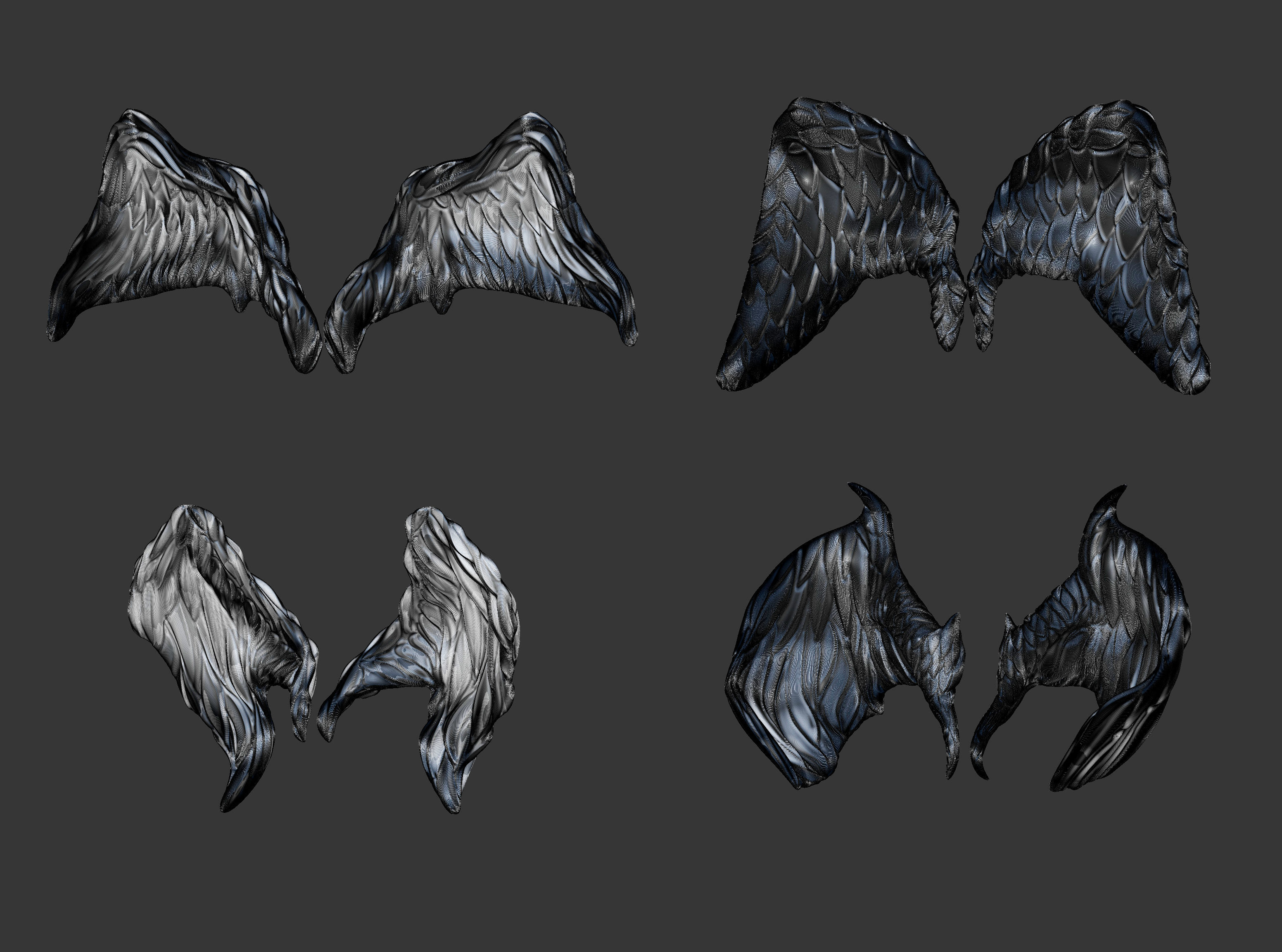 20 Mid poly statue and sculpture wings IMM set 3D model_7