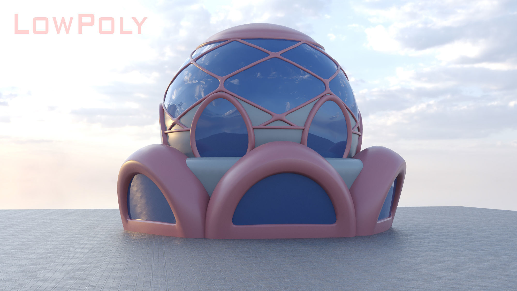 Sphere House Low-poly 3D model_11
