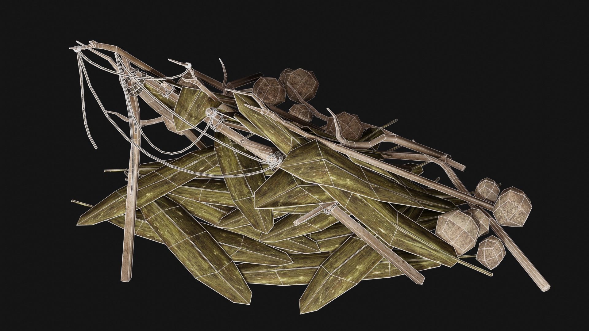 JUNGLE SWAMP SHELTER HUT HUNTER WILD TENT AAA COLLECTION Low-poly 3D model_12