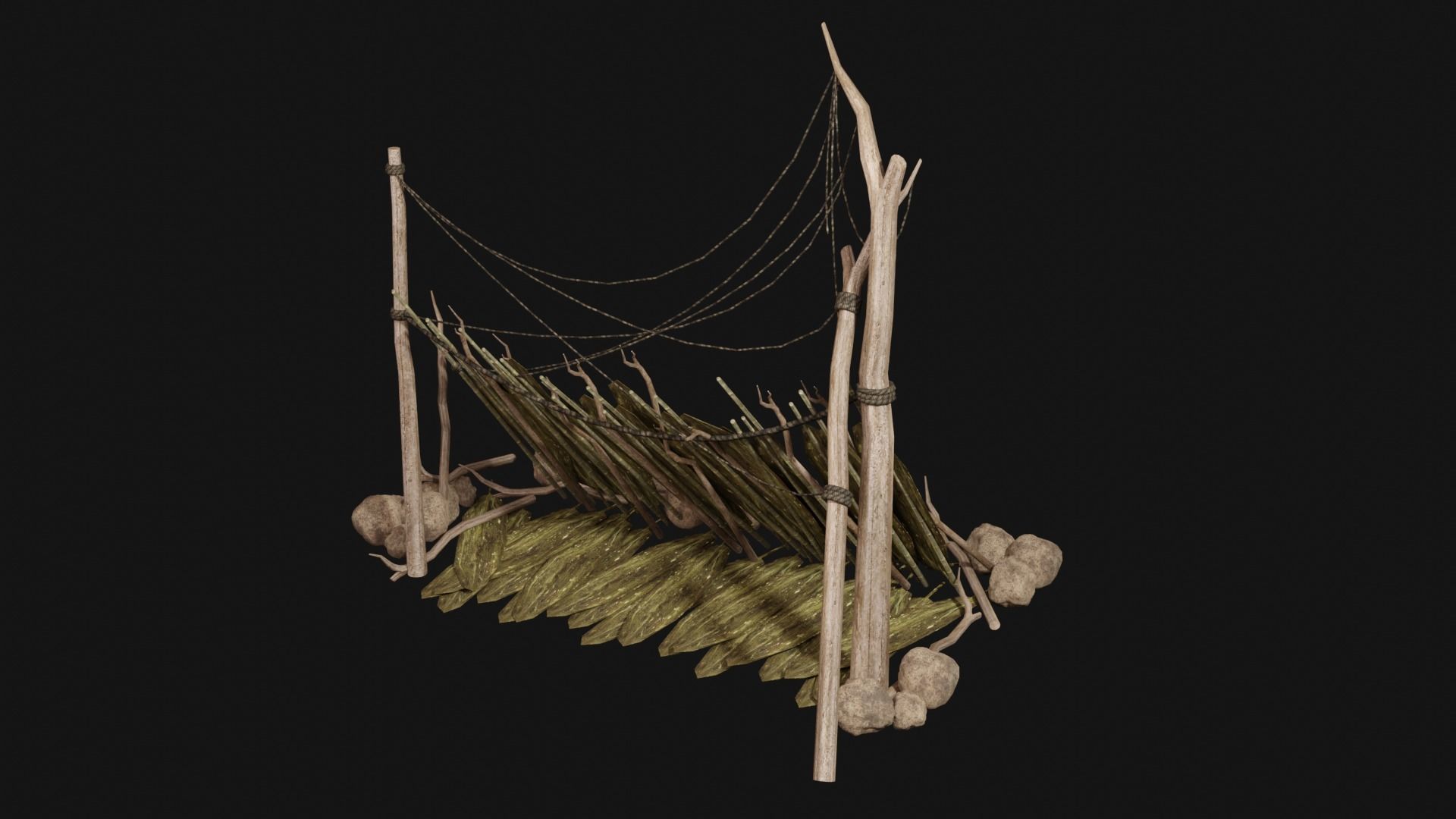 JUNGLE SWAMP SHELTER HUT HUNTER WILD TENT AAA COLLECTION Low-poly 3D model_13