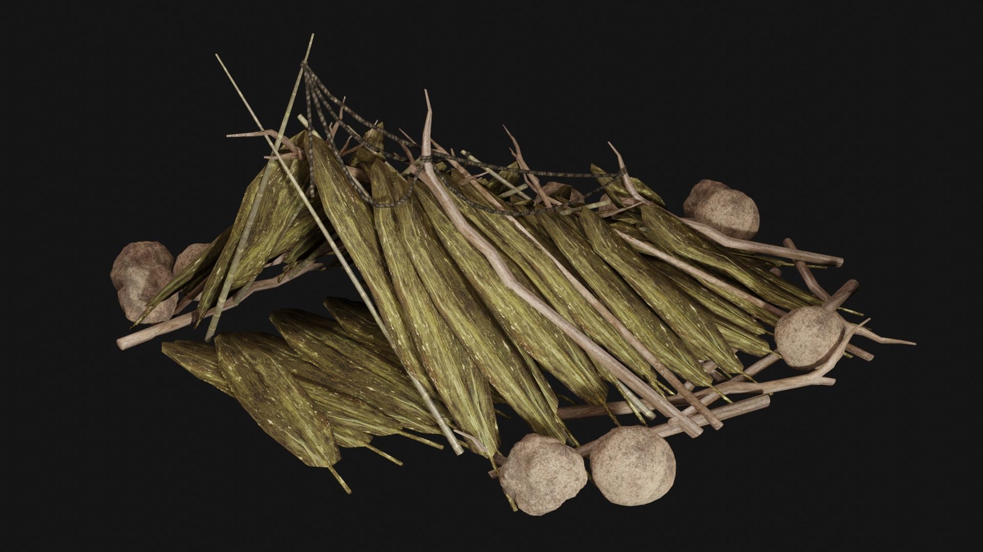 JUNGLE SWAMP SHELTER HUT HUNTER WILD TENT AAA COLLECTION Low-poly 3D model_5