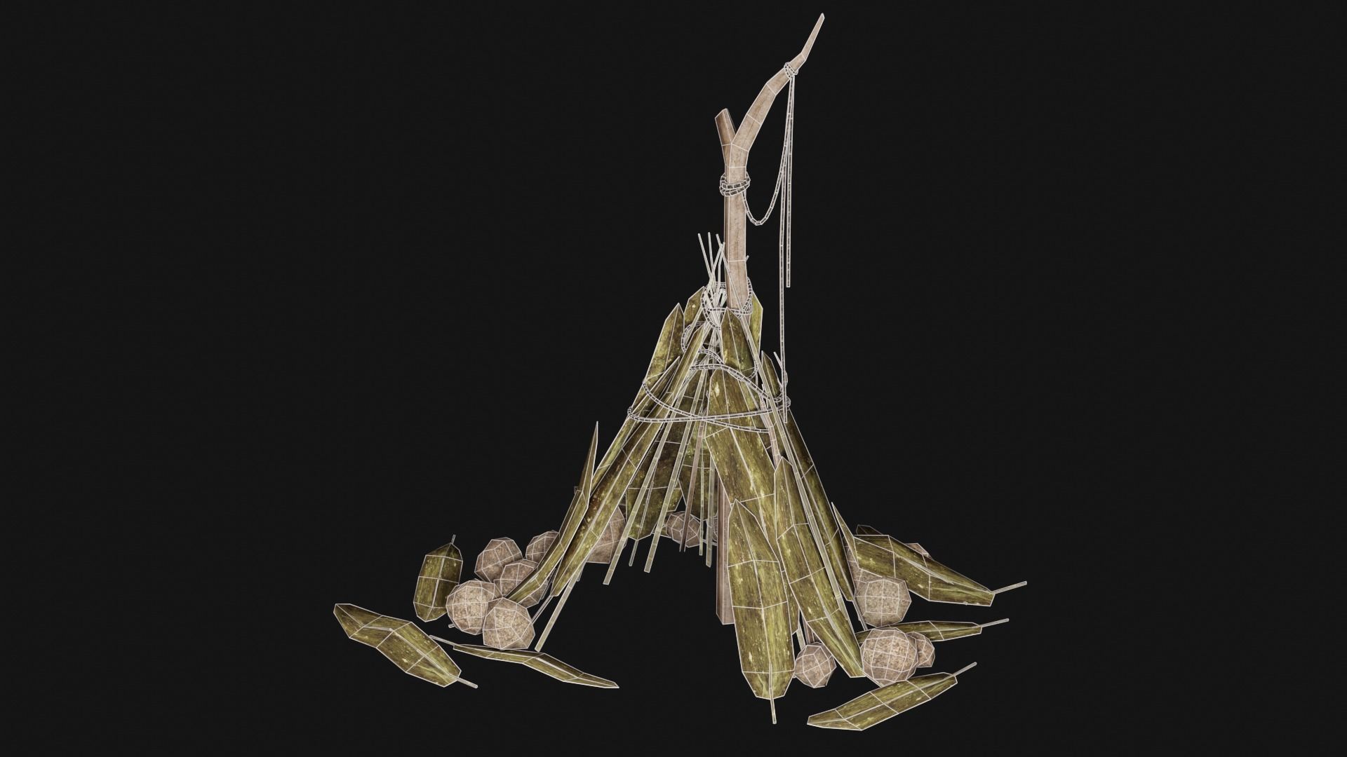 JUNGLE SWAMP SHELTER HUT HUNTER WILD TENT AAA COLLECTION Low-poly 3D model_4