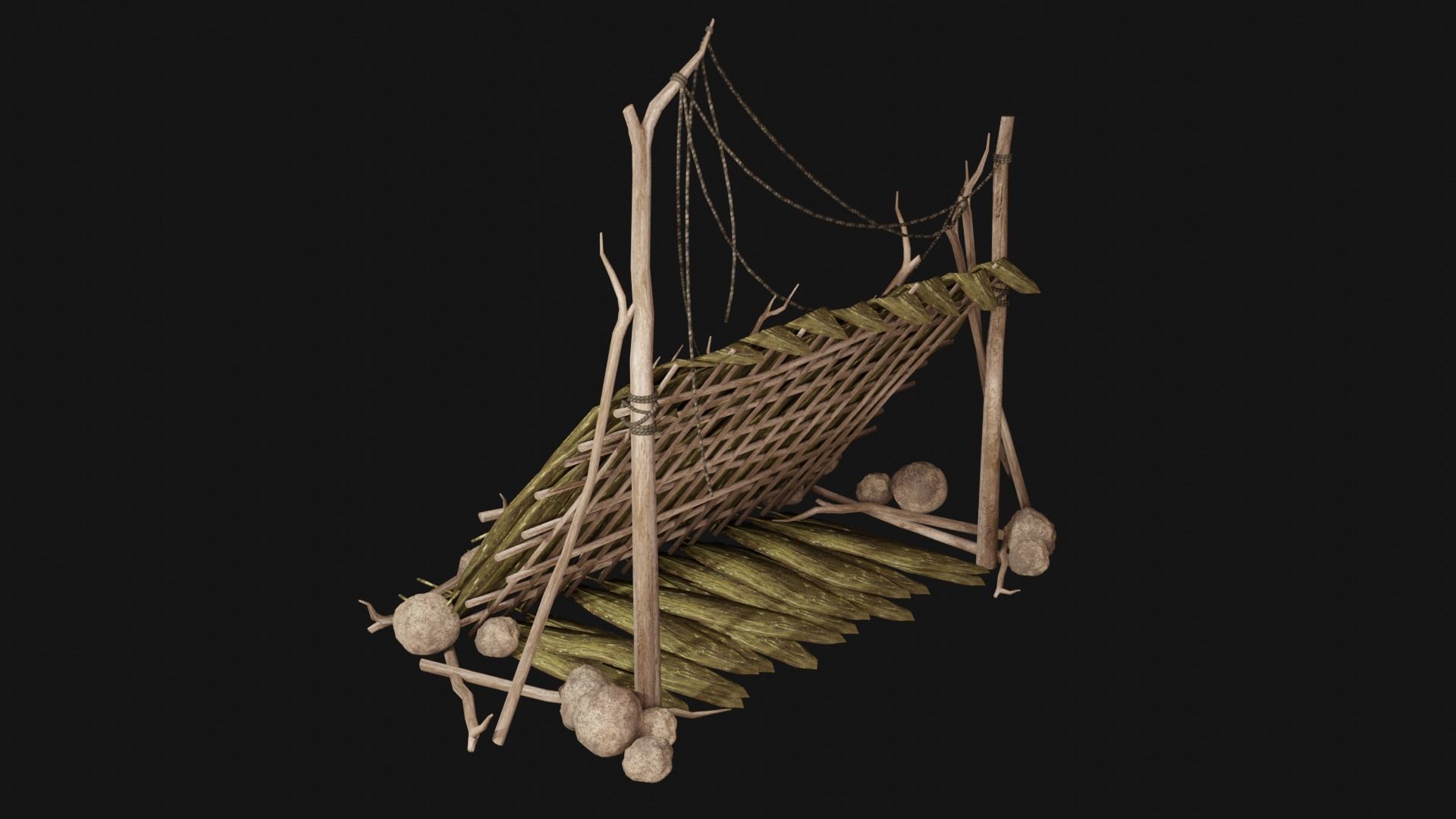 JUNGLE SWAMP SHELTER HUT HUNTER WILD TENT AAA COLLECTION Low-poly 3D model_34