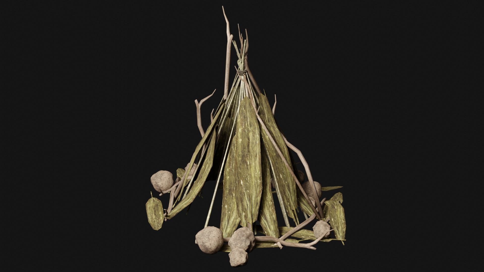 JUNGLE SWAMP SHELTER HUT HUNTER WILD TENT AAA COLLECTION Low-poly 3D model_29