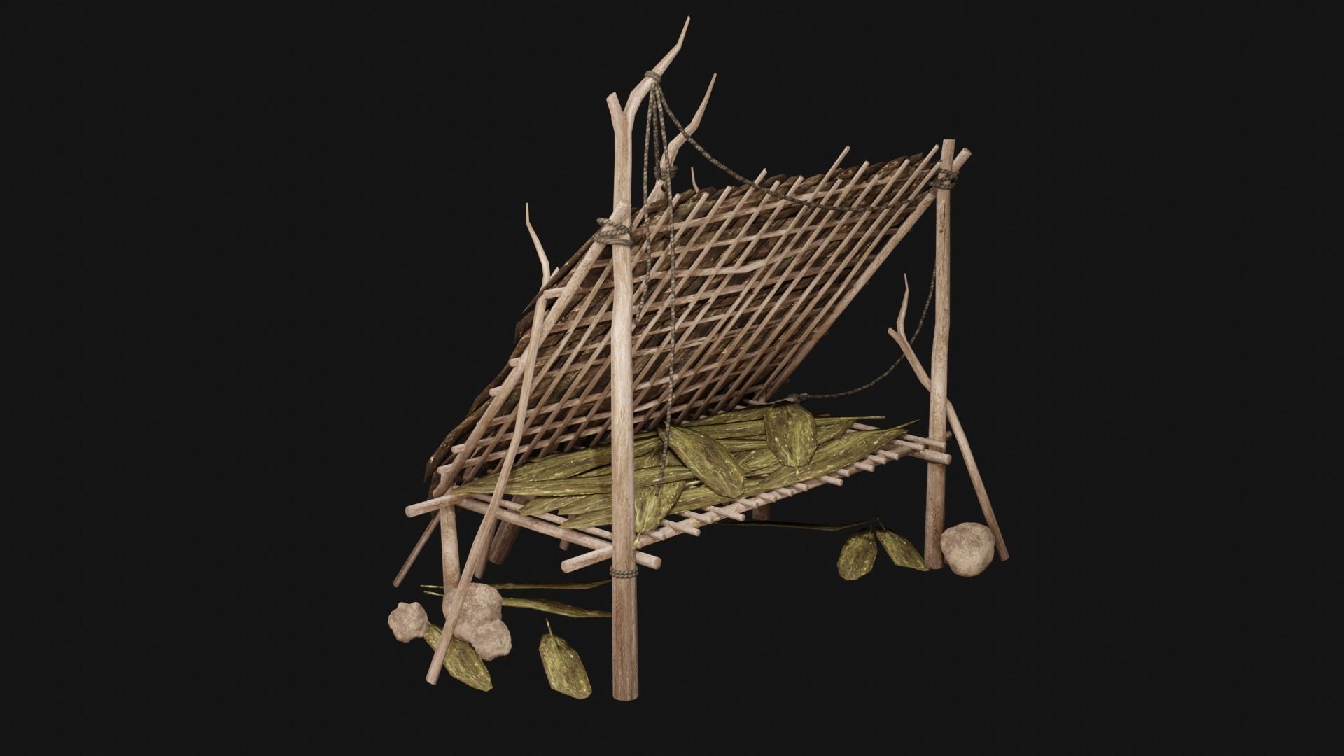 JUNGLE SWAMP SHELTER HUT HUNTER WILD TENT AAA COLLECTION Low-poly 3D model_18