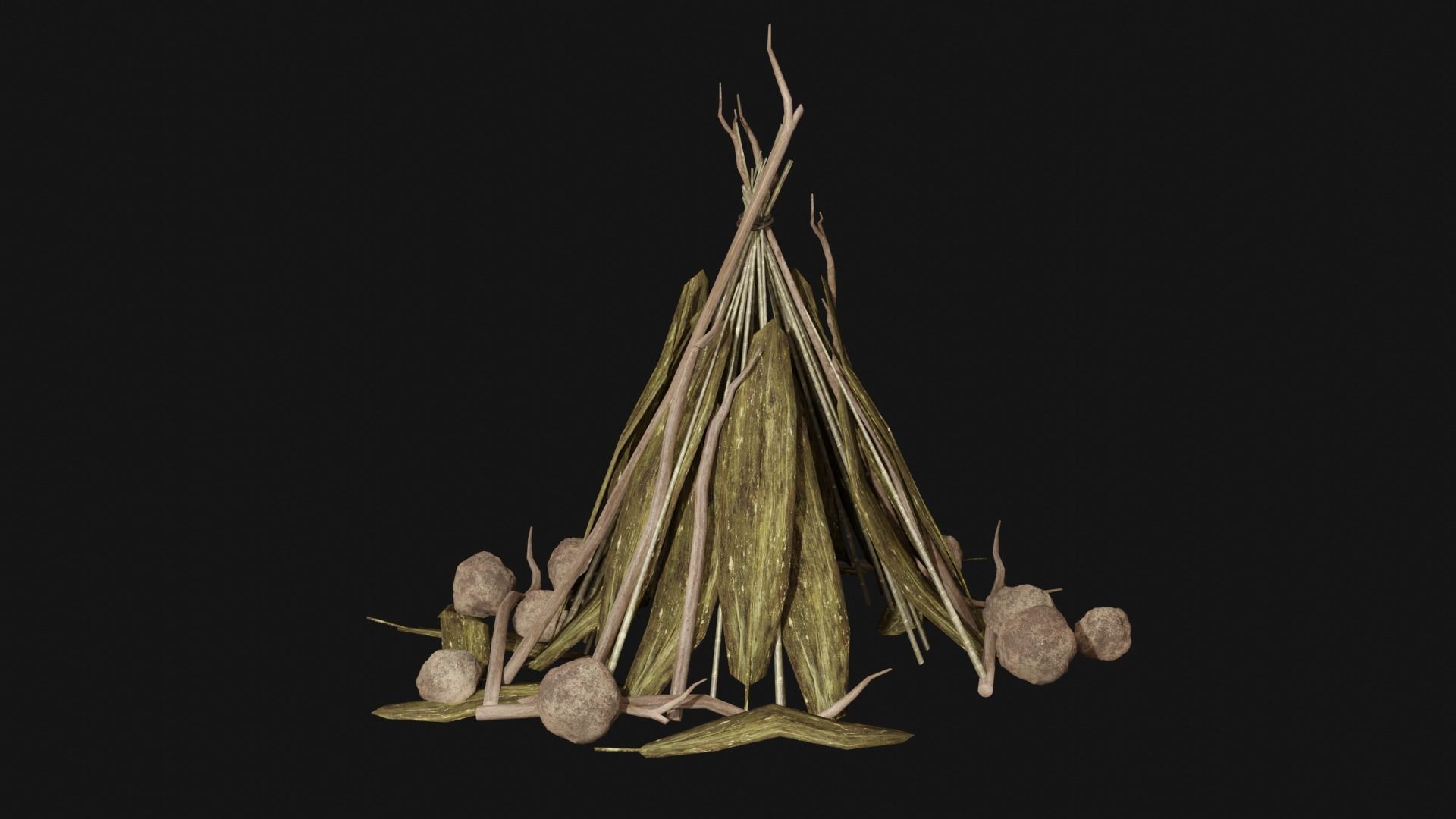 JUNGLE SWAMP SHELTER HUT HUNTER WILD TENT AAA COLLECTION Low-poly 3D model_30