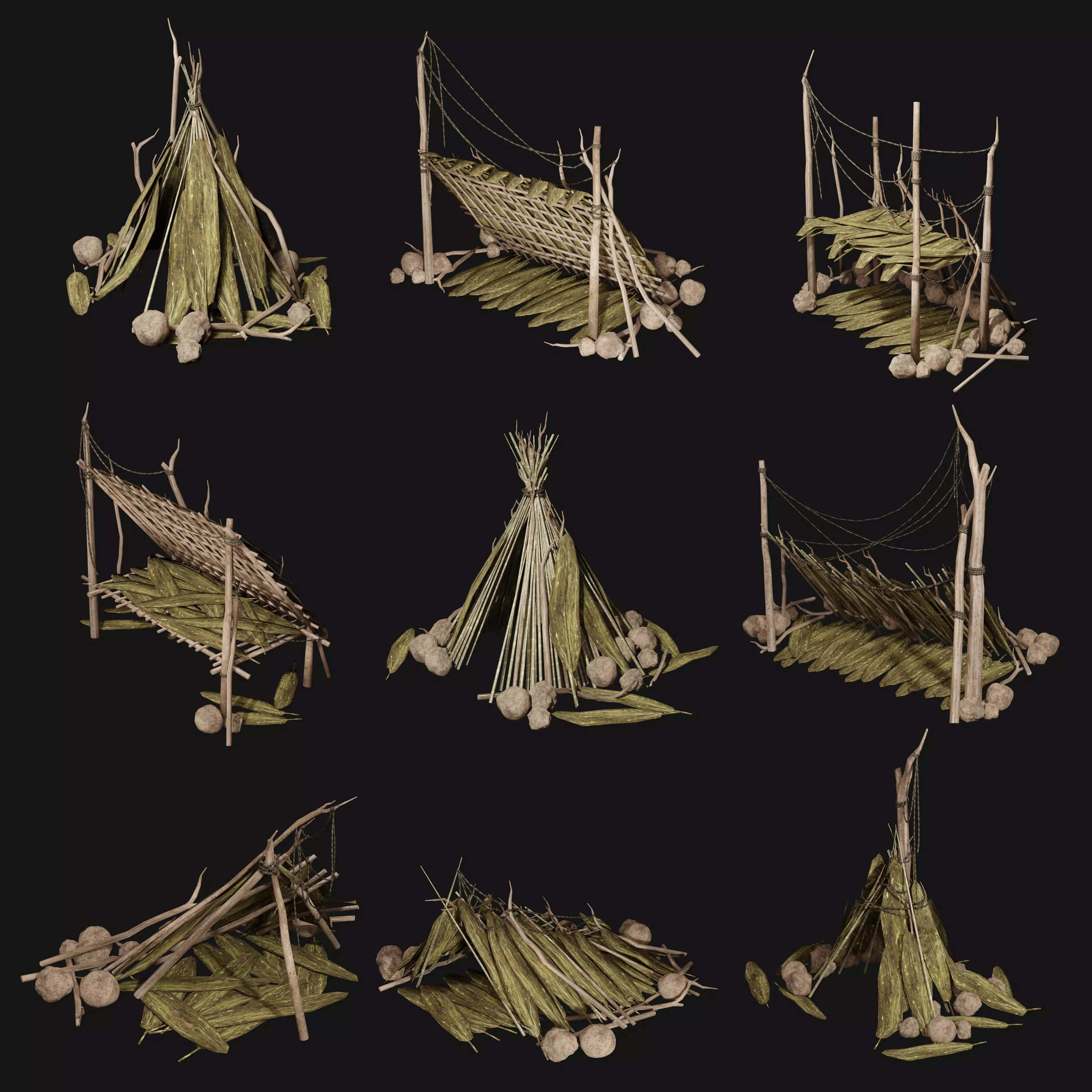 JUNGLE SWAMP SHELTER HUT HUNTER WILD TENT AAA COLLECTION Low-poly 3D model_0