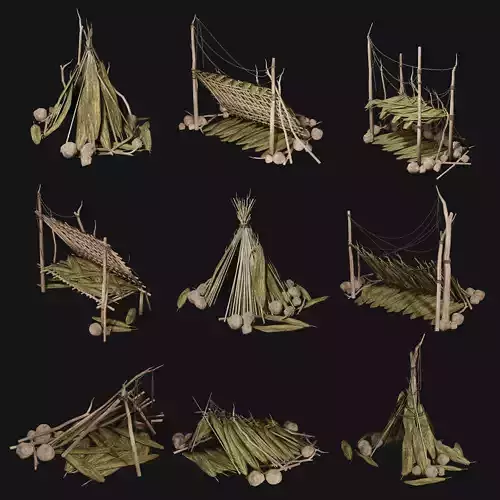 JUNGLE SWAMP SHELTER HUT HUNTER WILD TENT AAA COLLECTION Low-poly 3D model