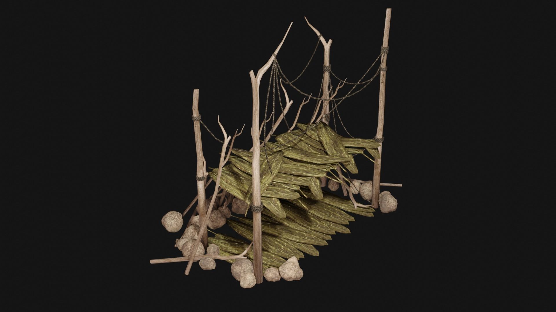 JUNGLE SWAMP SHELTER HUT HUNTER WILD TENT AAA COLLECTION Low-poly 3D model_26