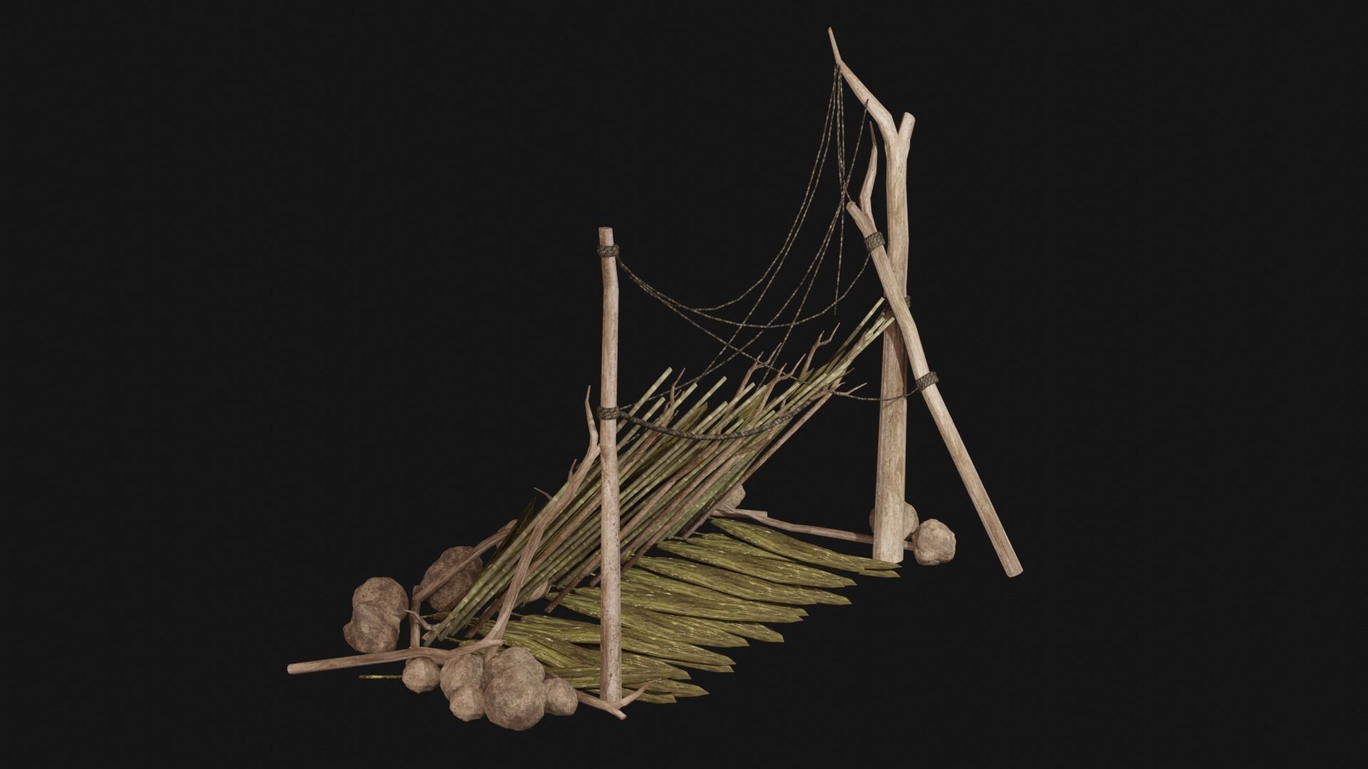 JUNGLE SWAMP SHELTER HUT HUNTER WILD TENT AAA COLLECTION Low-poly 3D model_14