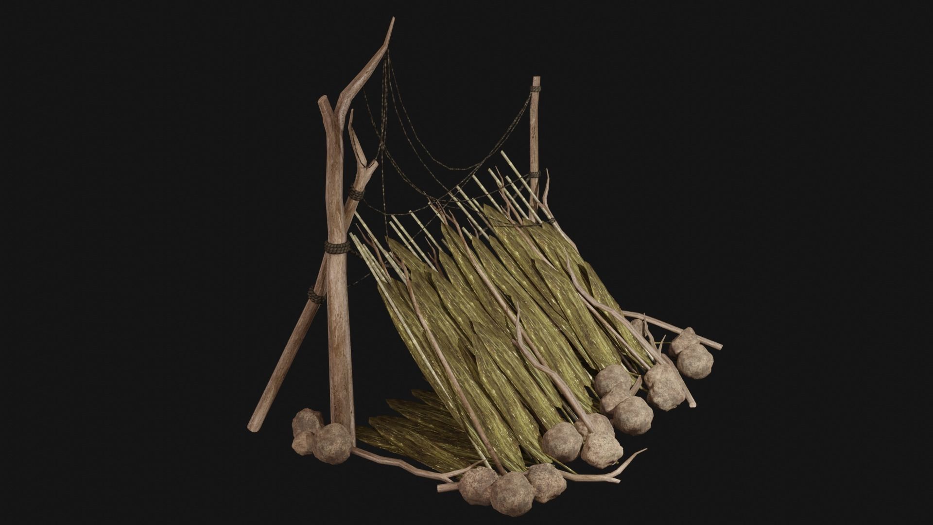 JUNGLE SWAMP SHELTER HUT HUNTER WILD TENT AAA COLLECTION Low-poly 3D model_15