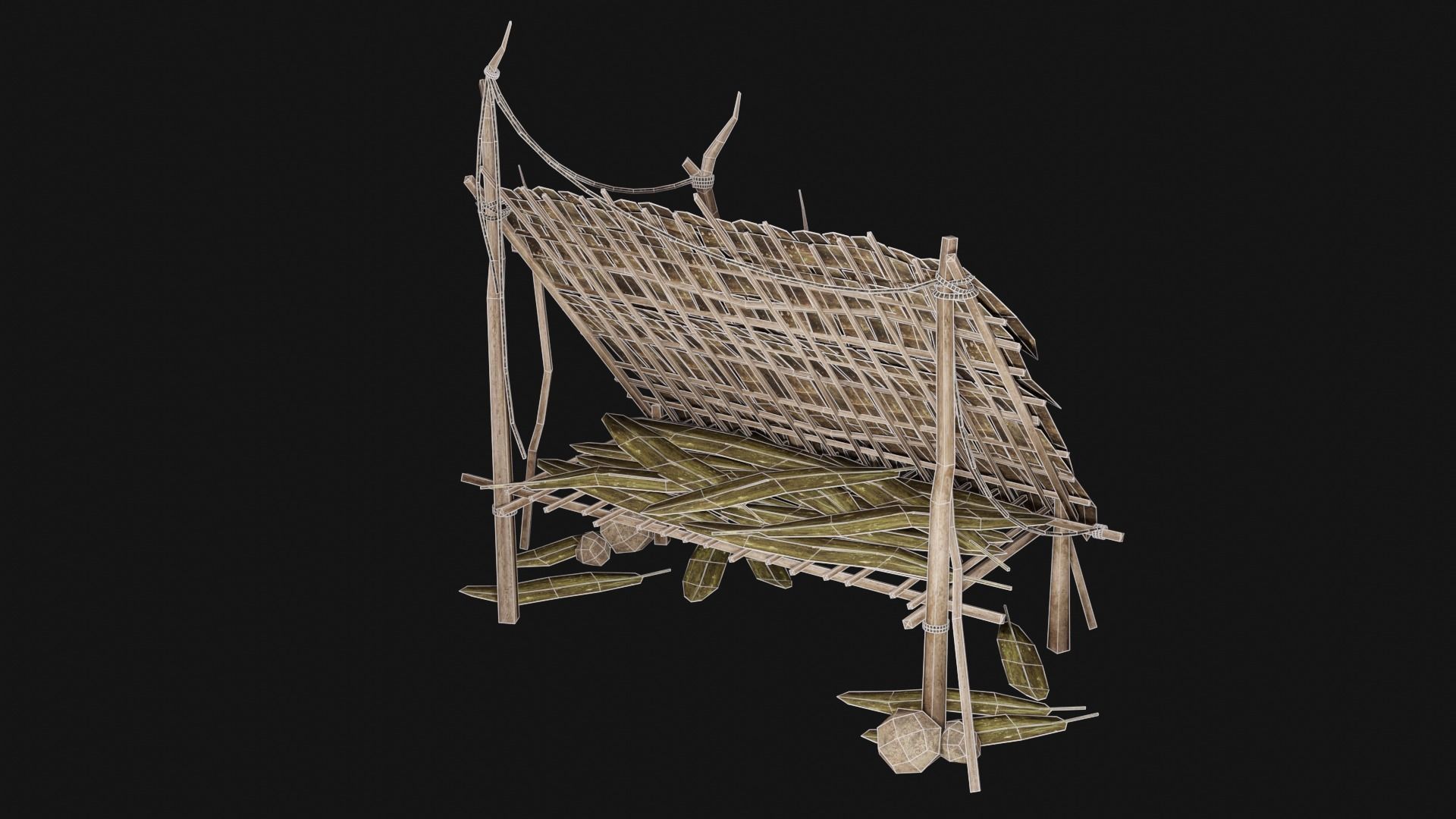 JUNGLE SWAMP SHELTER HUT HUNTER WILD TENT AAA COLLECTION Low-poly 3D model_20