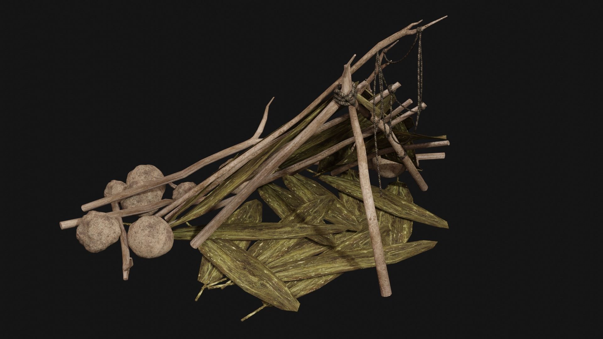 JUNGLE SWAMP SHELTER HUT HUNTER WILD TENT AAA COLLECTION Low-poly 3D model_9