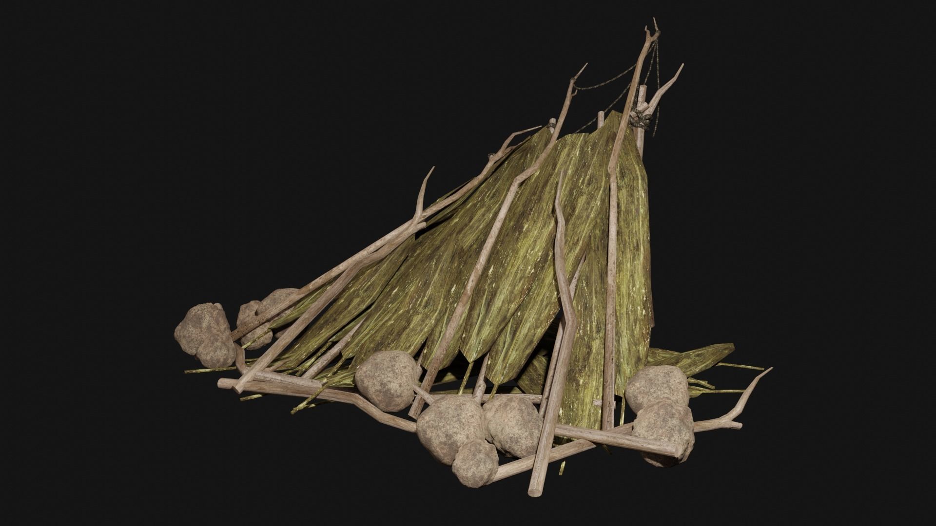 JUNGLE SWAMP SHELTER HUT HUNTER WILD TENT AAA COLLECTION Low-poly 3D model_11