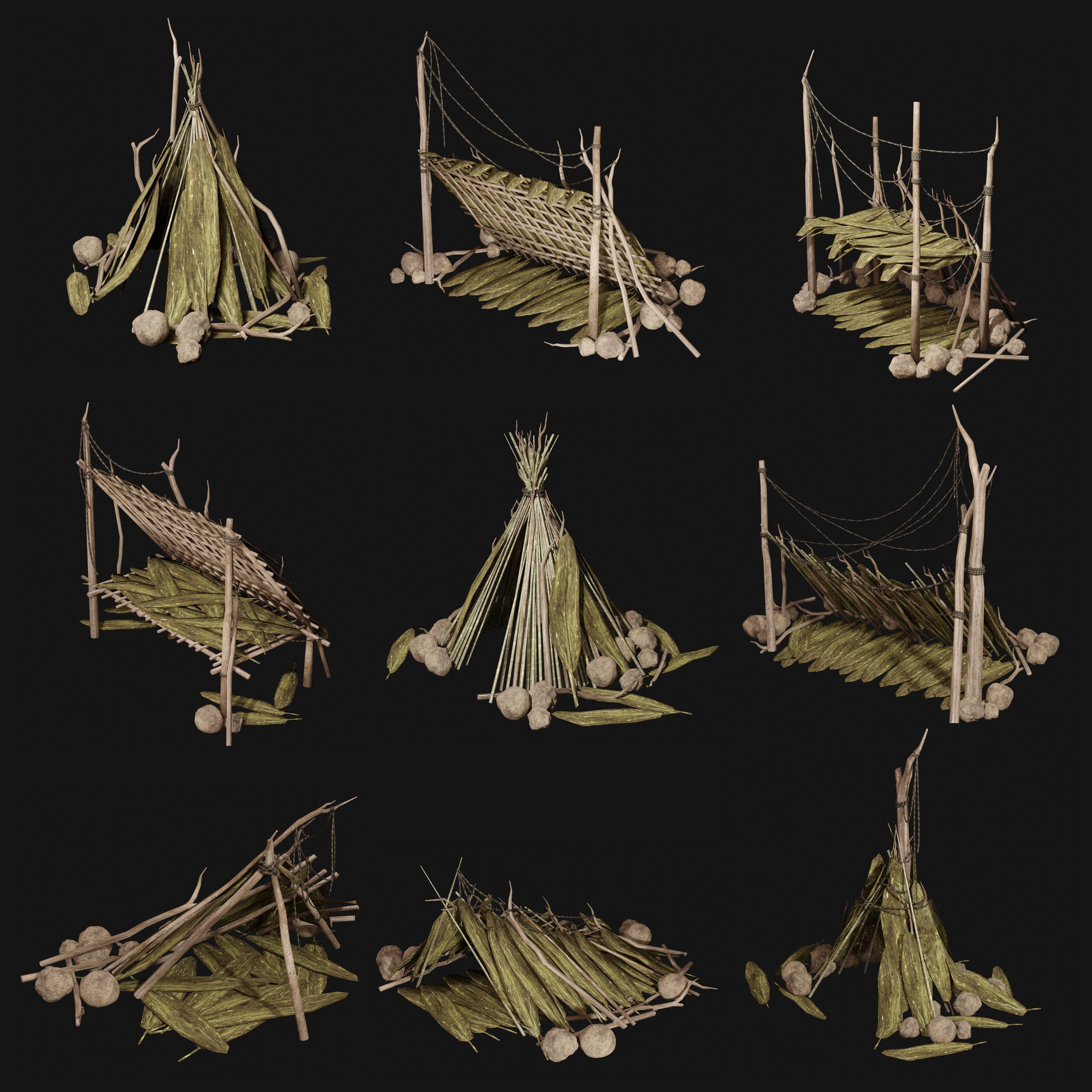 JUNGLE SWAMP SHELTER HUT HUNTER WILD TENT AAA COLLECTION Low-poly 3D model_37