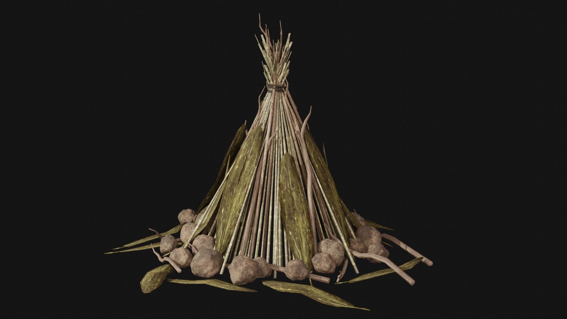 JUNGLE SWAMP SHELTER HUT HUNTER WILD TENT AAA COLLECTION Low-poly 3D model_23