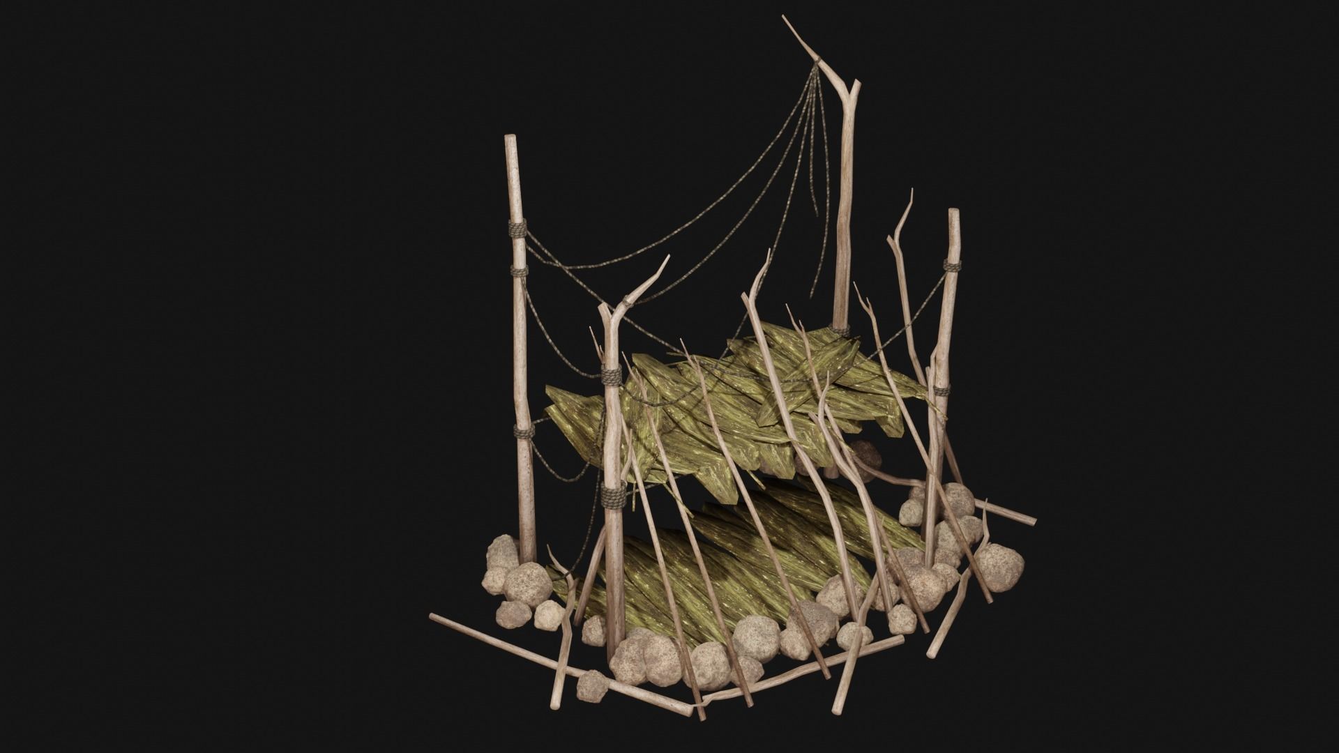 JUNGLE SWAMP SHELTER HUT HUNTER WILD TENT AAA COLLECTION Low-poly 3D model_27