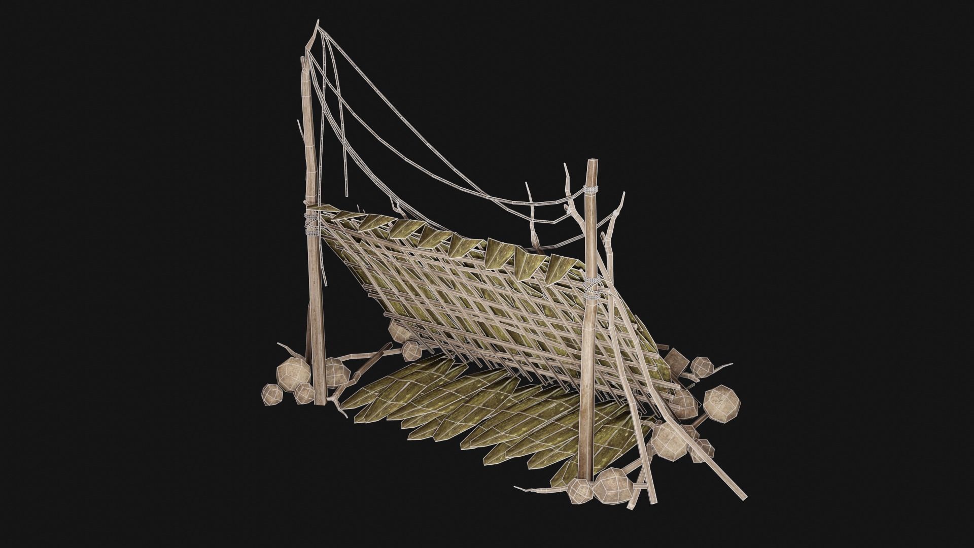 JUNGLE SWAMP SHELTER HUT HUNTER WILD TENT AAA COLLECTION Low-poly 3D model_36