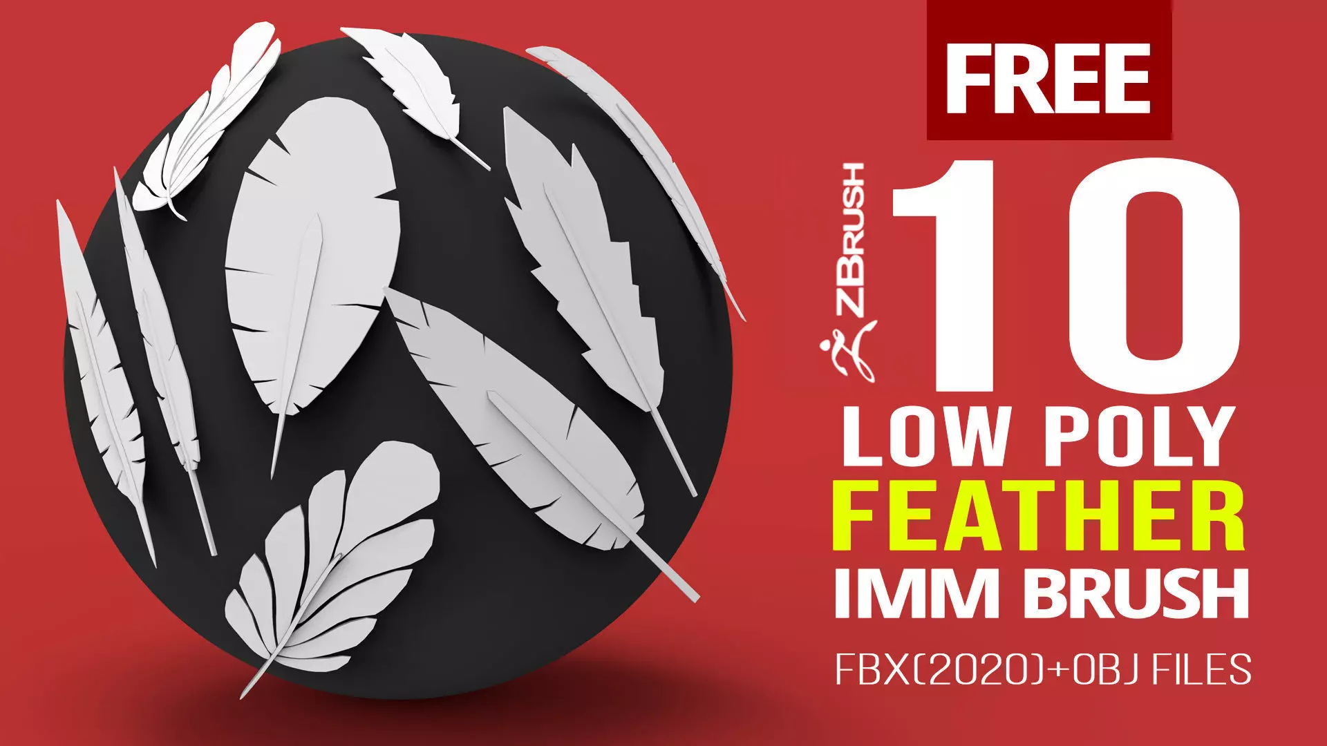 10 Low poly feather IMM brush set for Zbrush Free 3D model