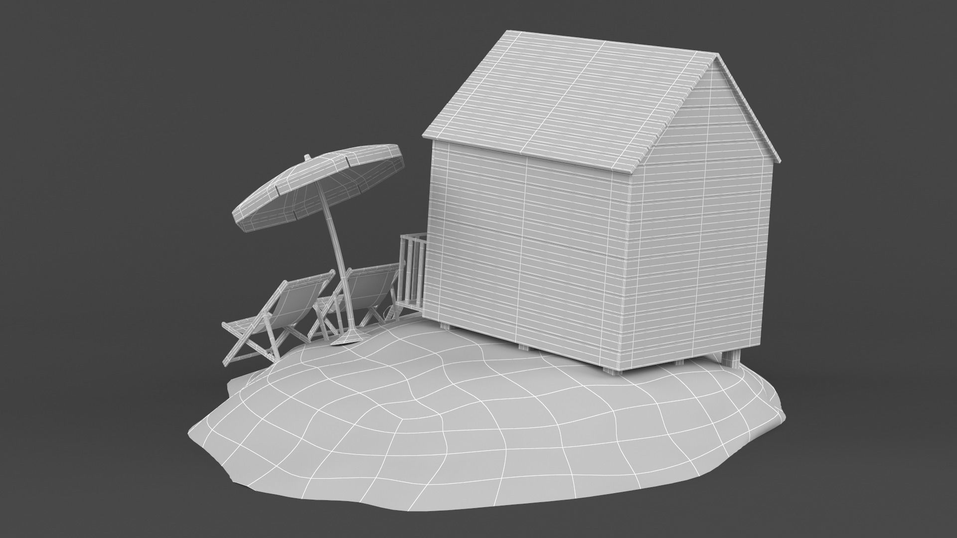 Beach Umbrella and Chair 3D model_10