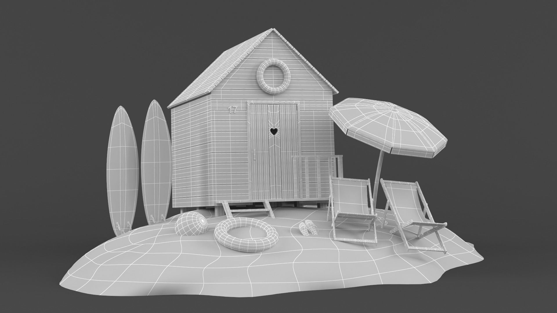 Beach Umbrella and Chair 3D model_6