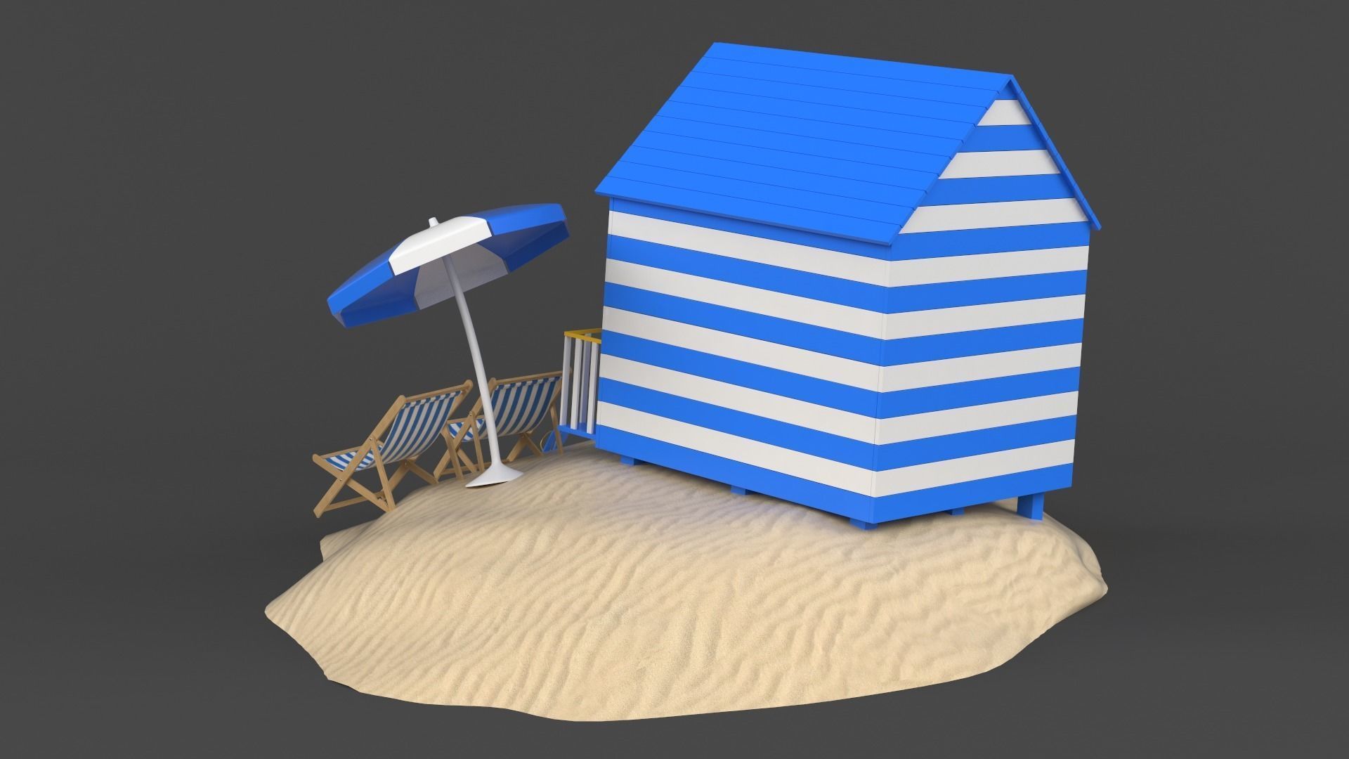 Beach Umbrella and Chair 3D model_4