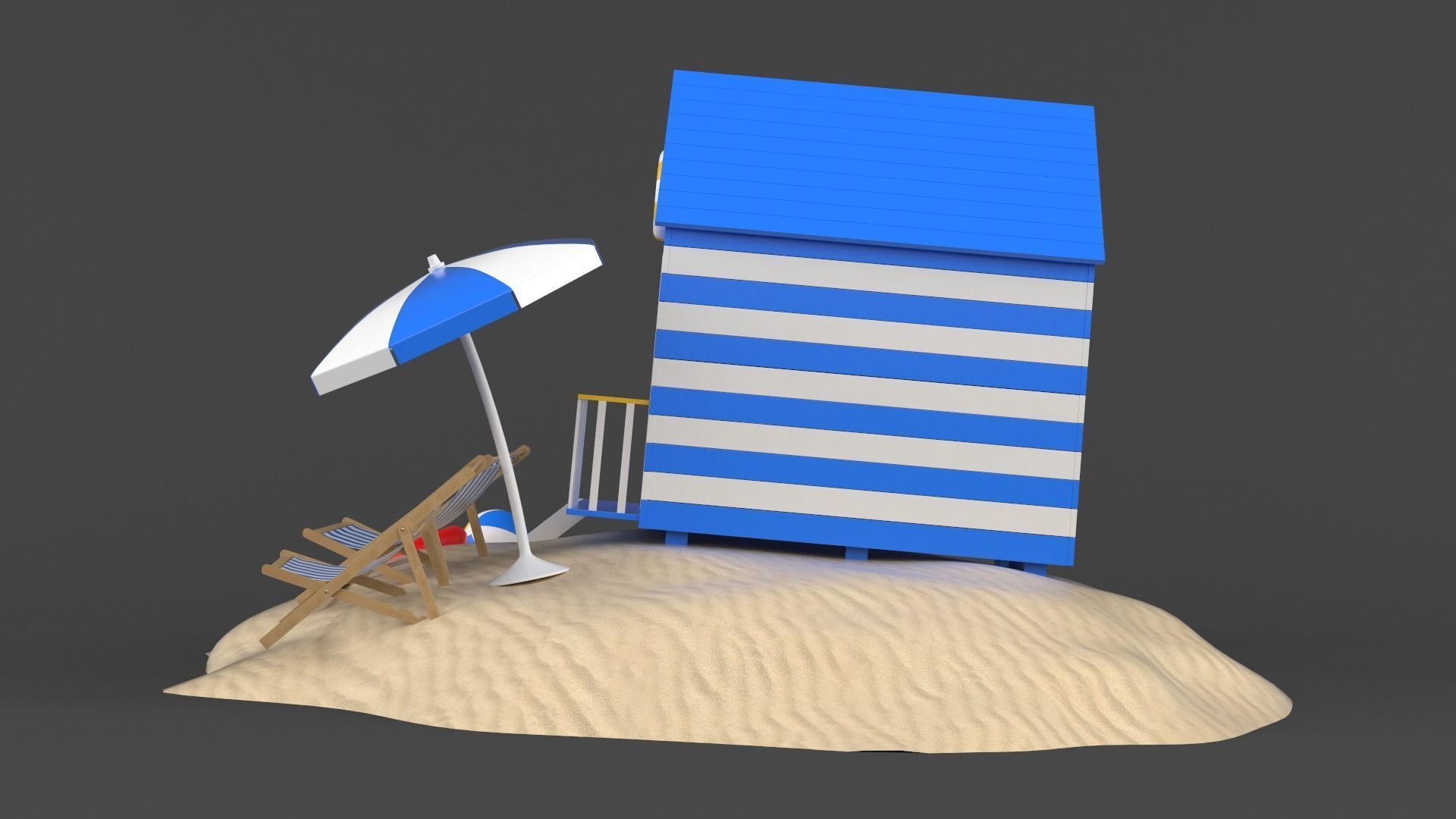 Beach Umbrella and Chair 3D model_3