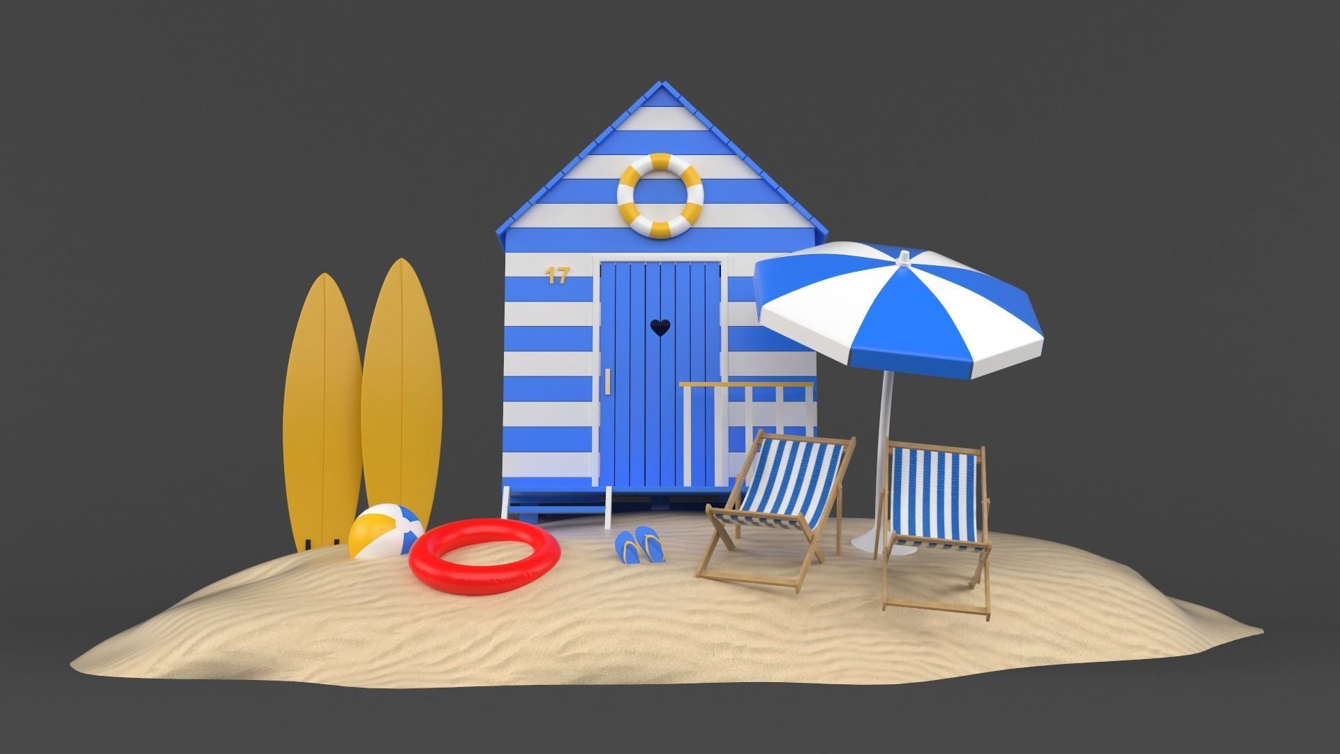 Beach Umbrella and Chair 3D model_1