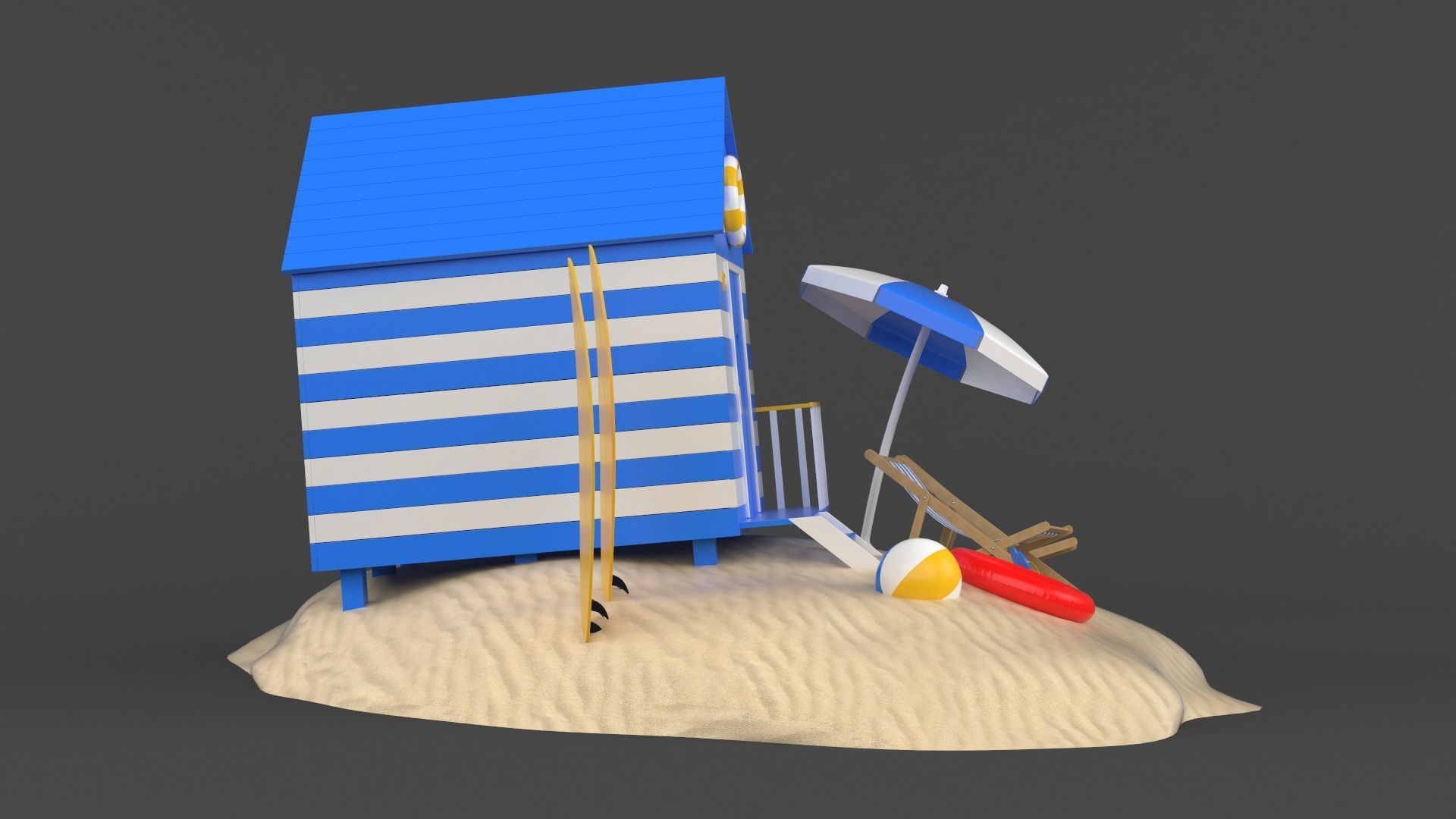 Beach Umbrella and Chair 3D model_5