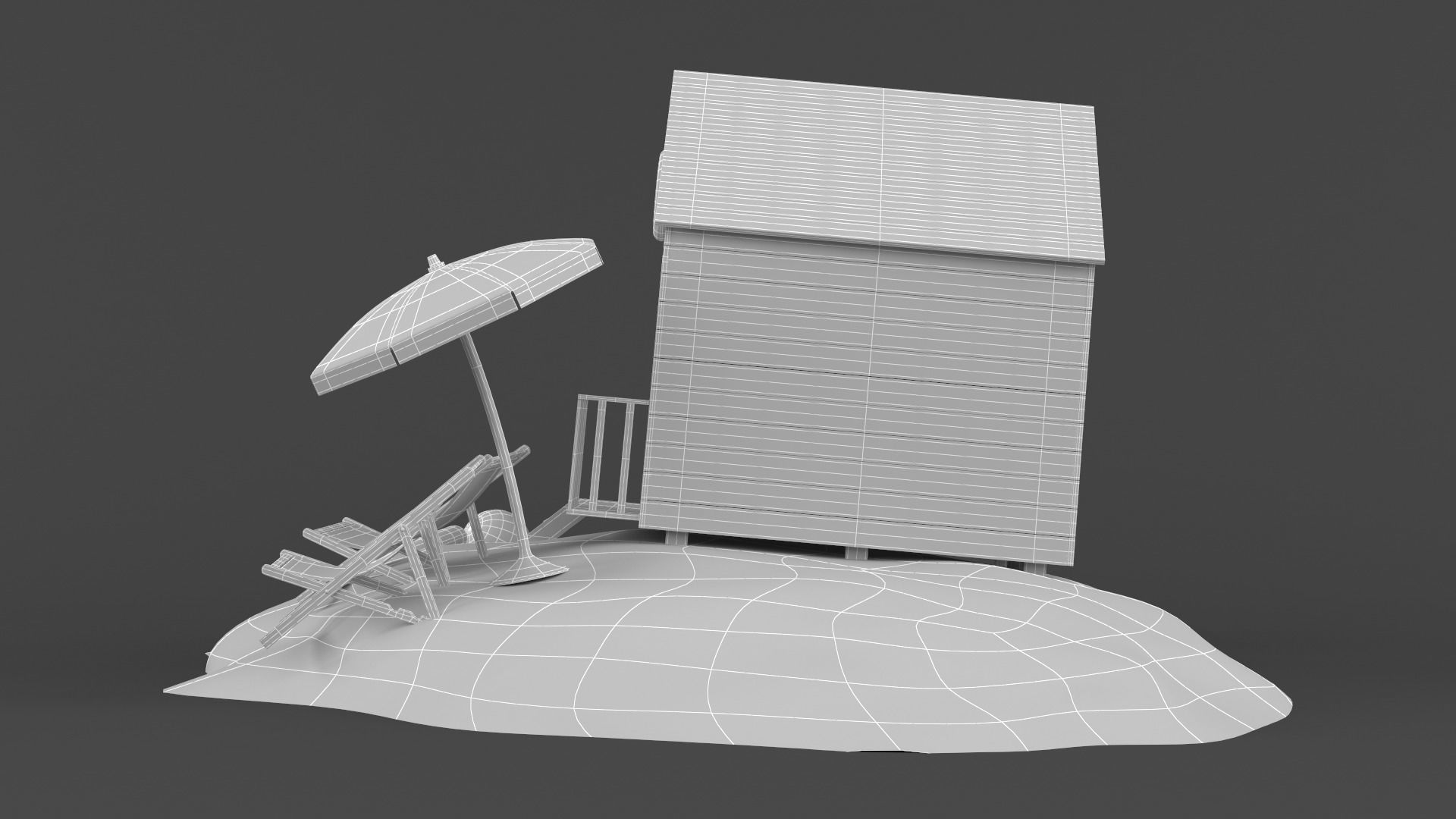 Beach Umbrella and Chair 3D model_9