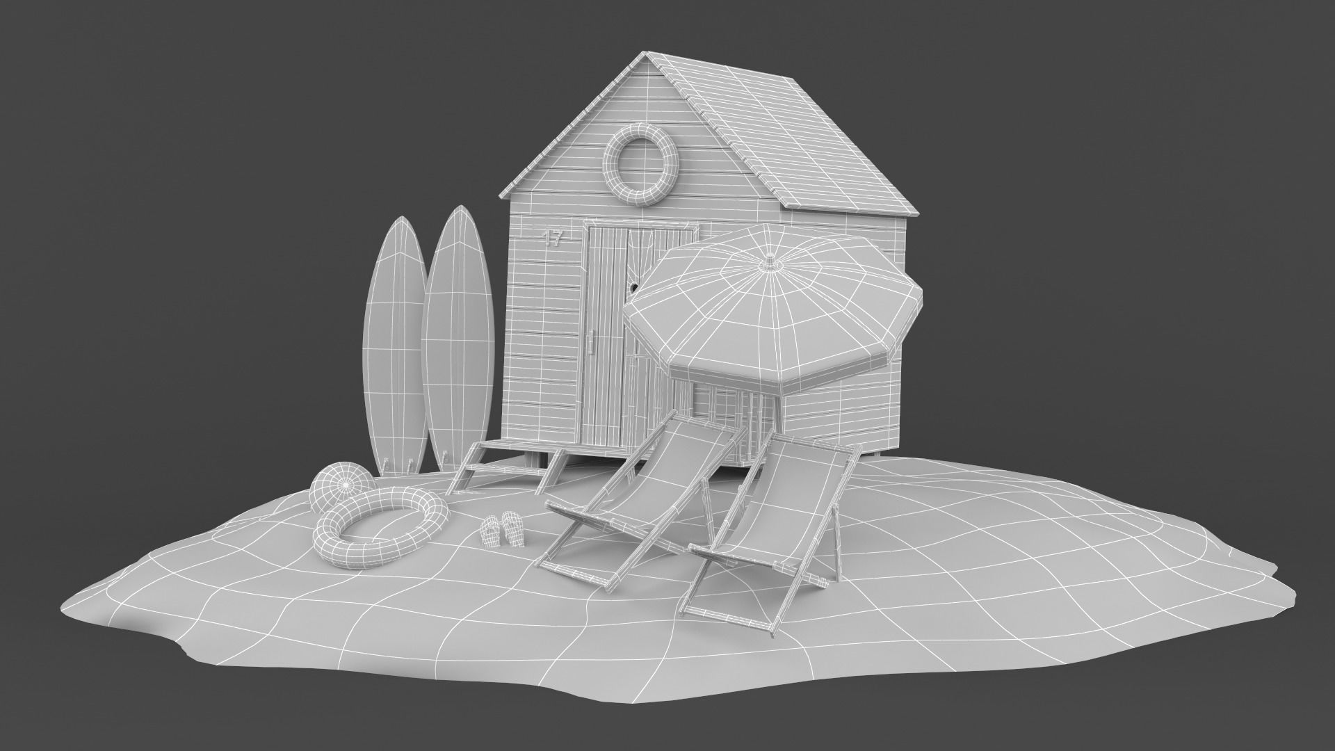 Beach Umbrella and Chair 3D model_8