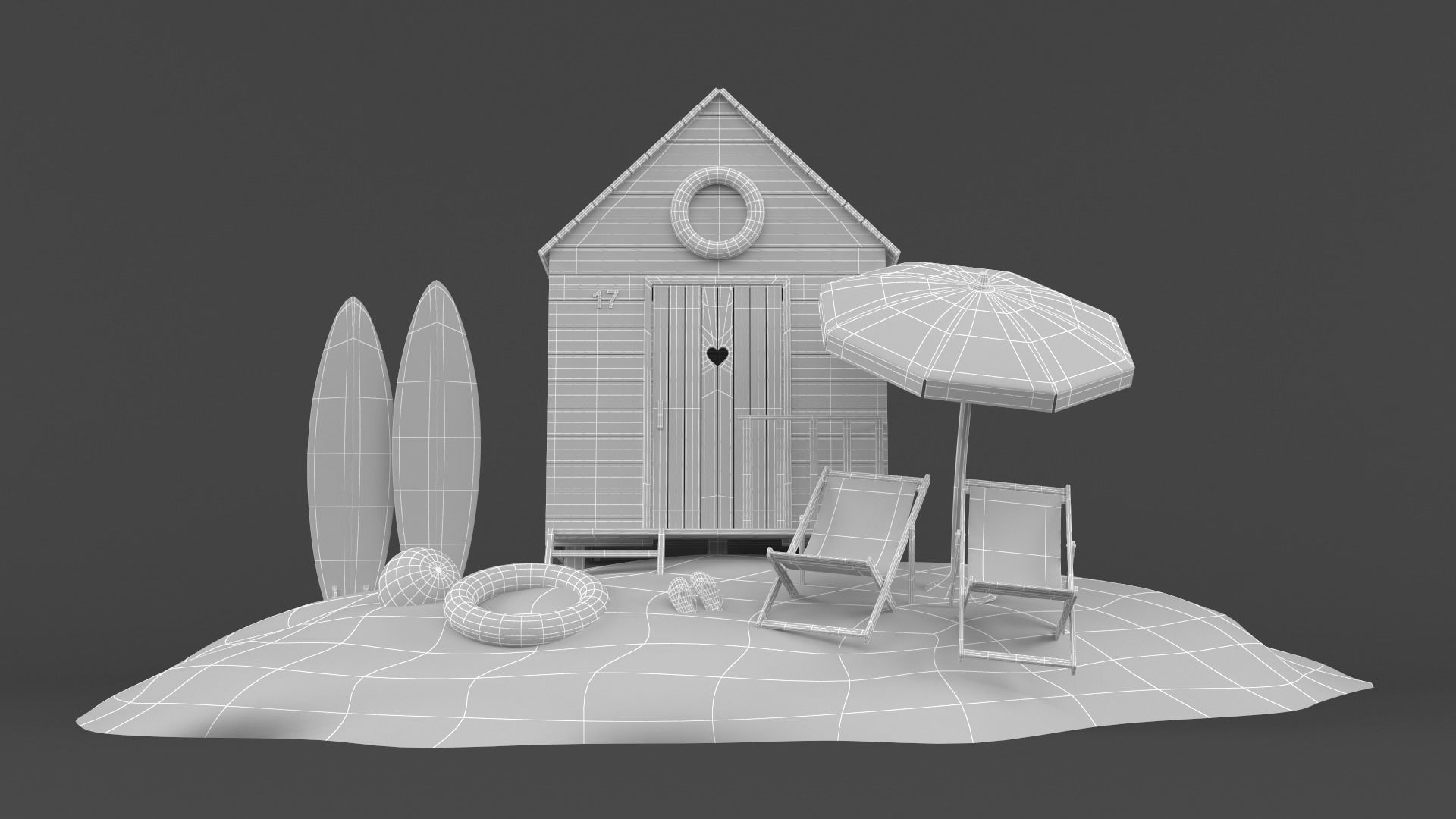 Beach Umbrella and Chair 3D model_7