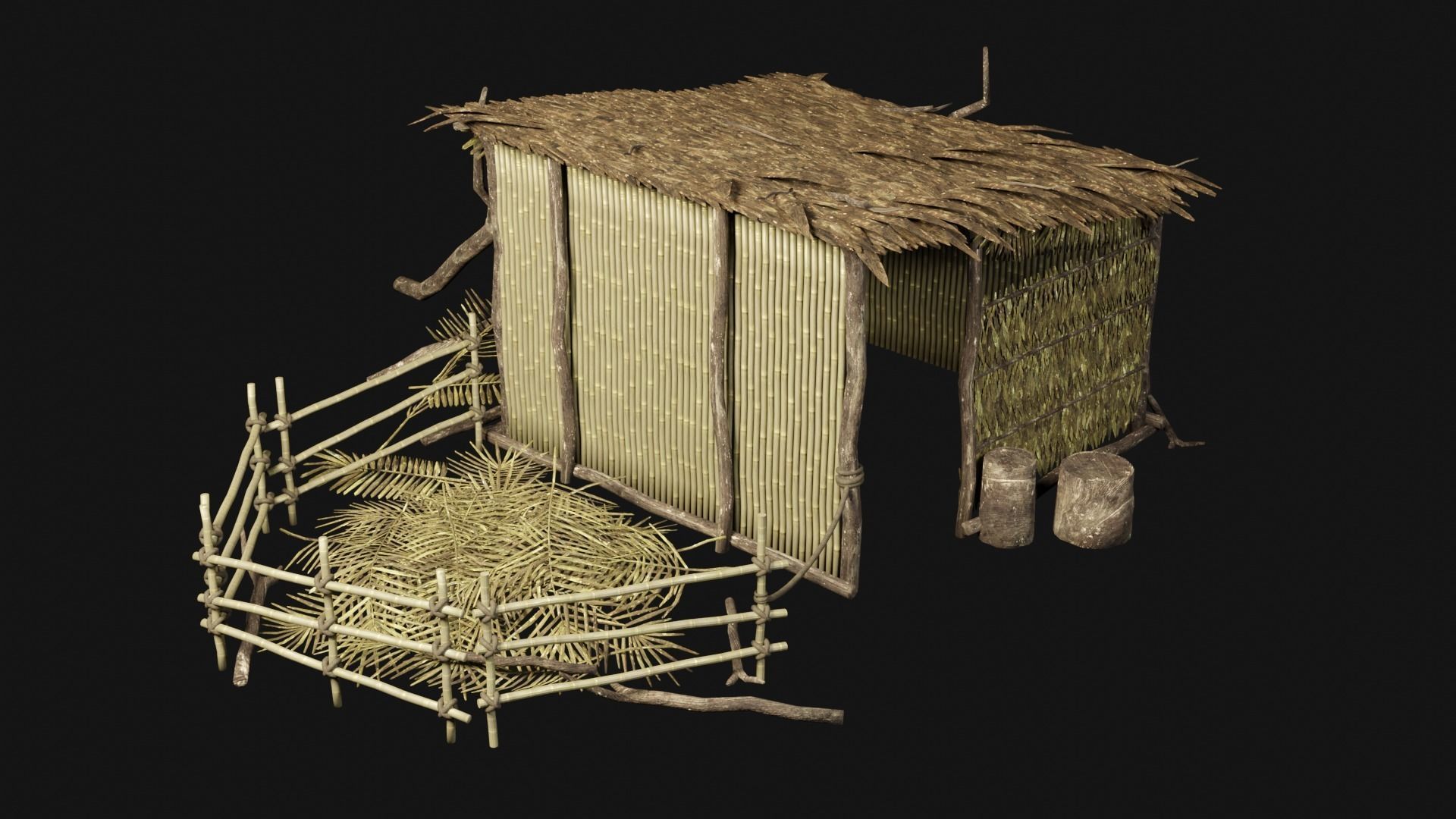 JUNGLE SWAMP GENERIC HUT SHELTER COTTAGE AAA COLLECTION Low-poly 3D model_2