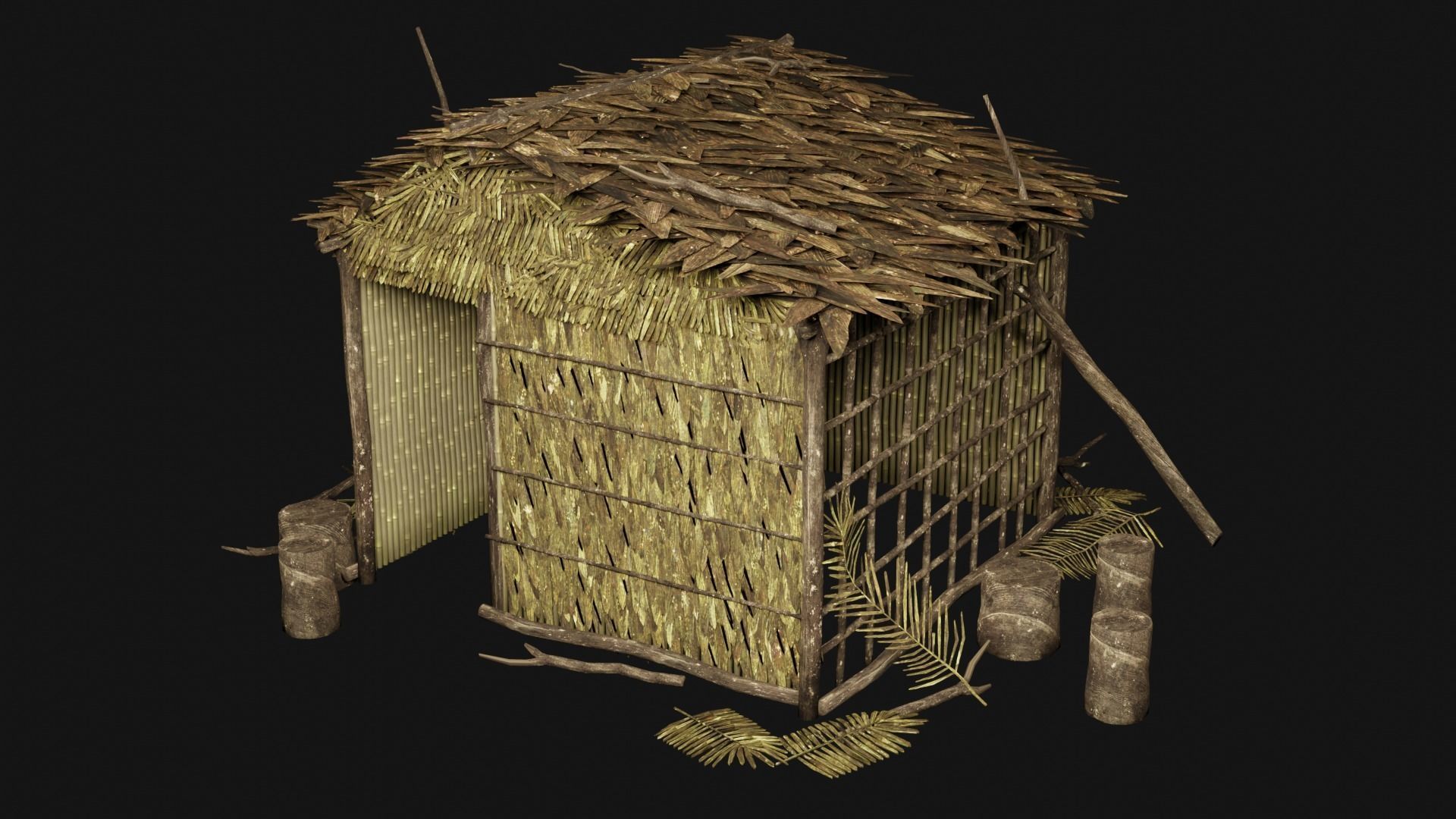 JUNGLE SWAMP GENERIC HUT SHELTER COTTAGE AAA COLLECTION Low-poly 3D model_5