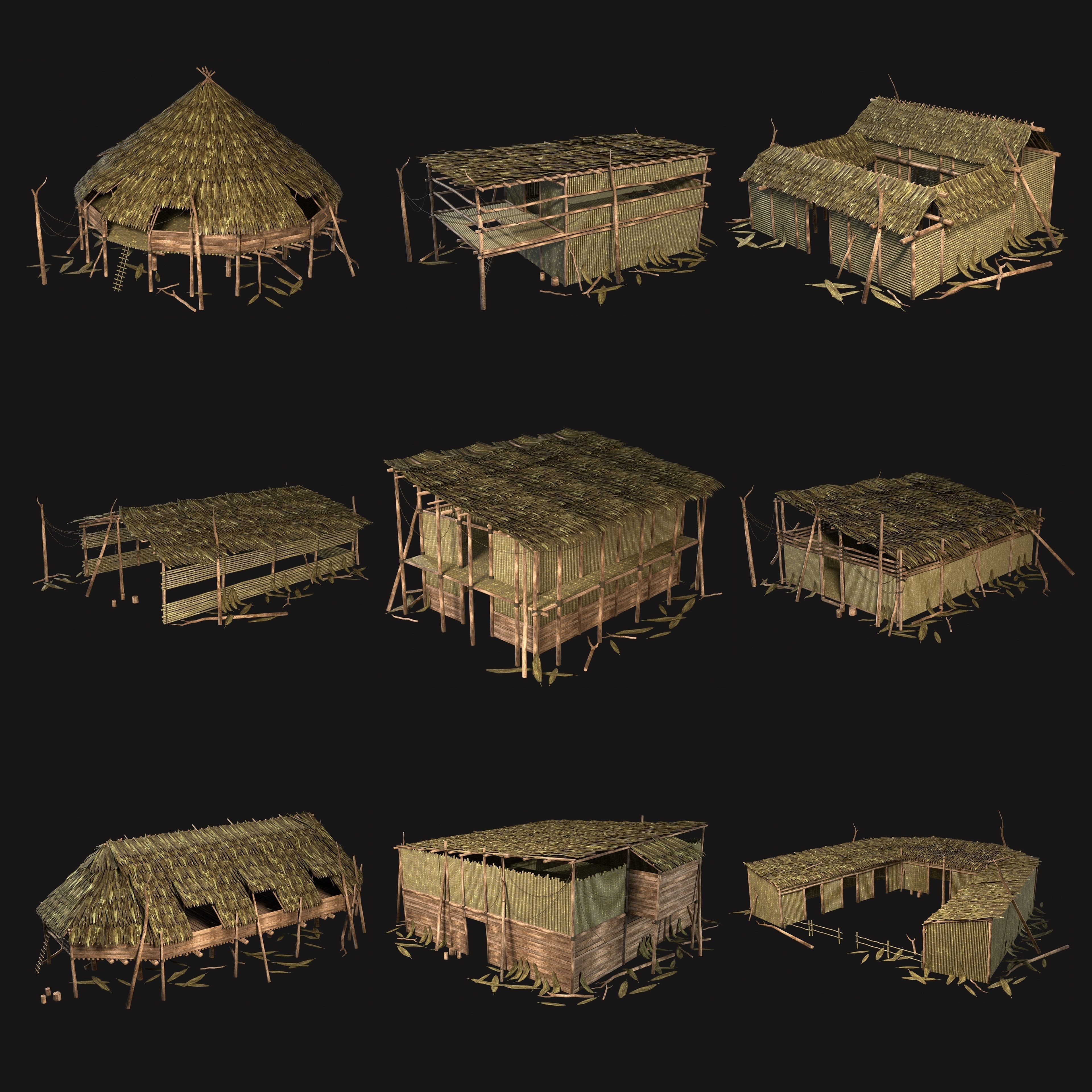 JUNGLE SWAMP HOUSE BUILDING COTTAGE HUT AAA COLLECTION Low-poly 3D model_37