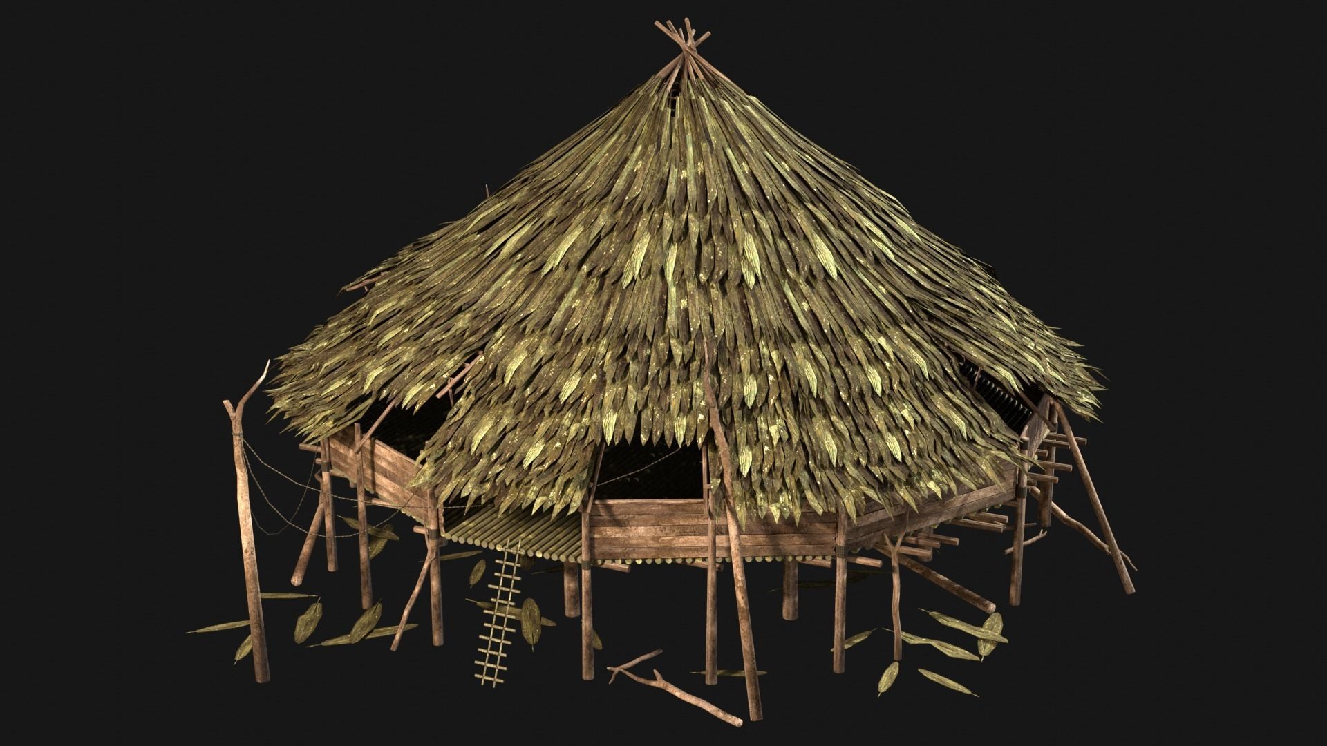 JUNGLE SWAMP HOUSE BUILDING COTTAGE HUT AAA COLLECTION Low-poly 3D model_13