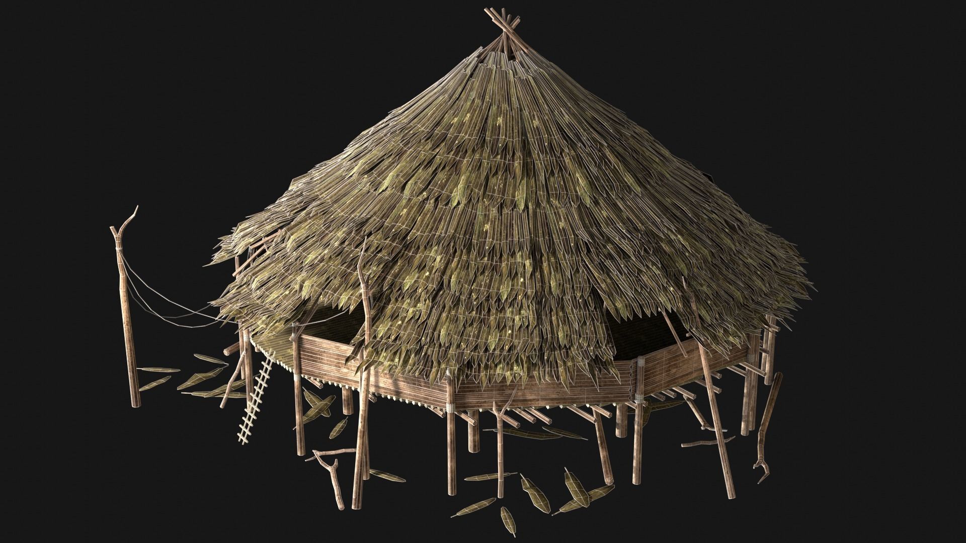 JUNGLE SWAMP HOUSE BUILDING COTTAGE HUT AAA COLLECTION Low-poly 3D model_16