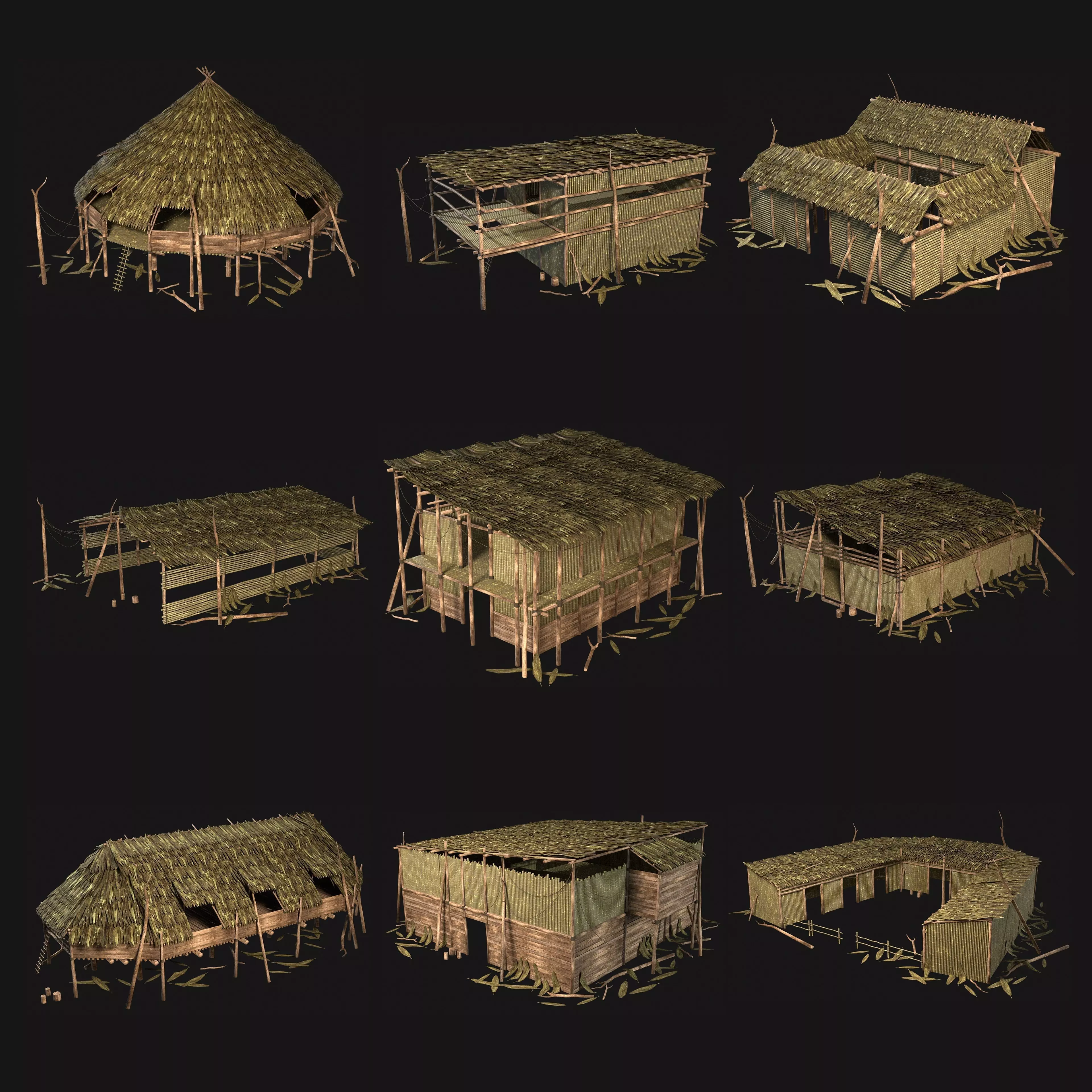 JUNGLE SWAMP HOUSE BUILDING COTTAGE HUT AAA COLLECTION Low-poly 3D model_0