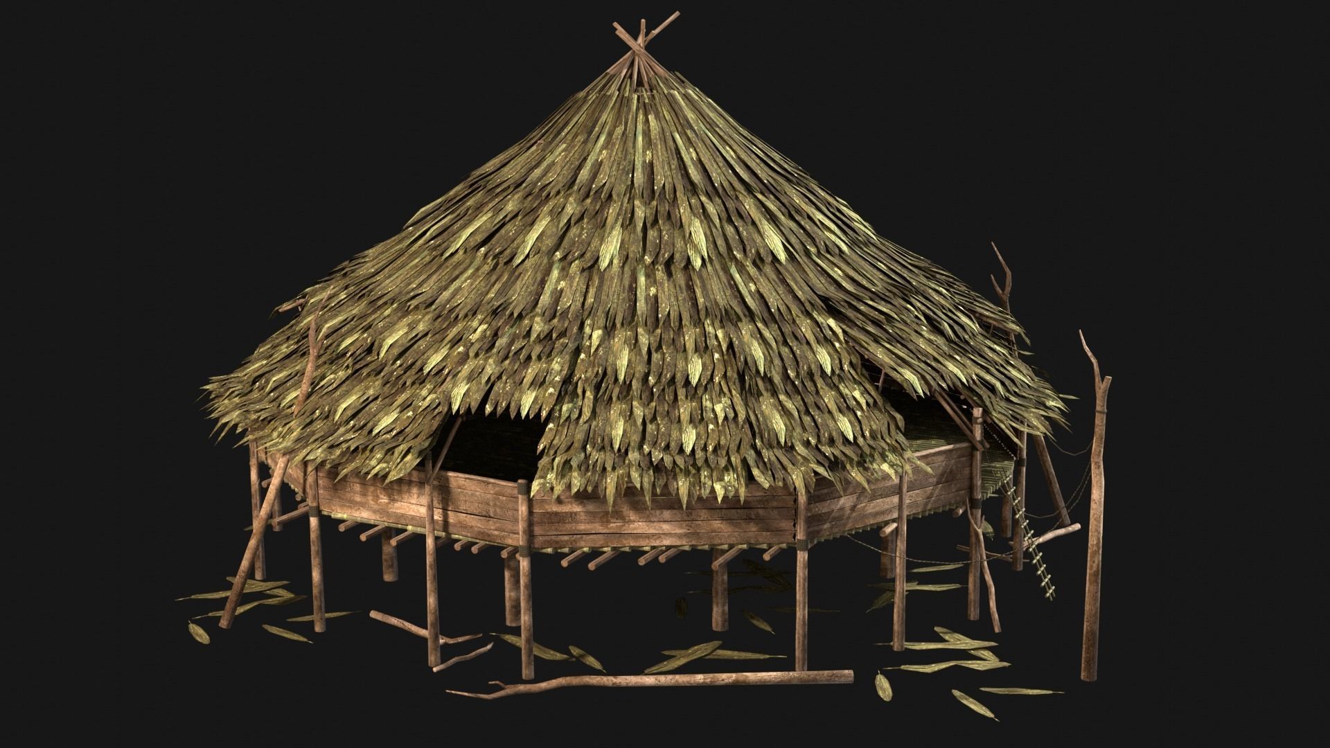 JUNGLE SWAMP HOUSE BUILDING COTTAGE HUT AAA COLLECTION Low-poly 3D model_14