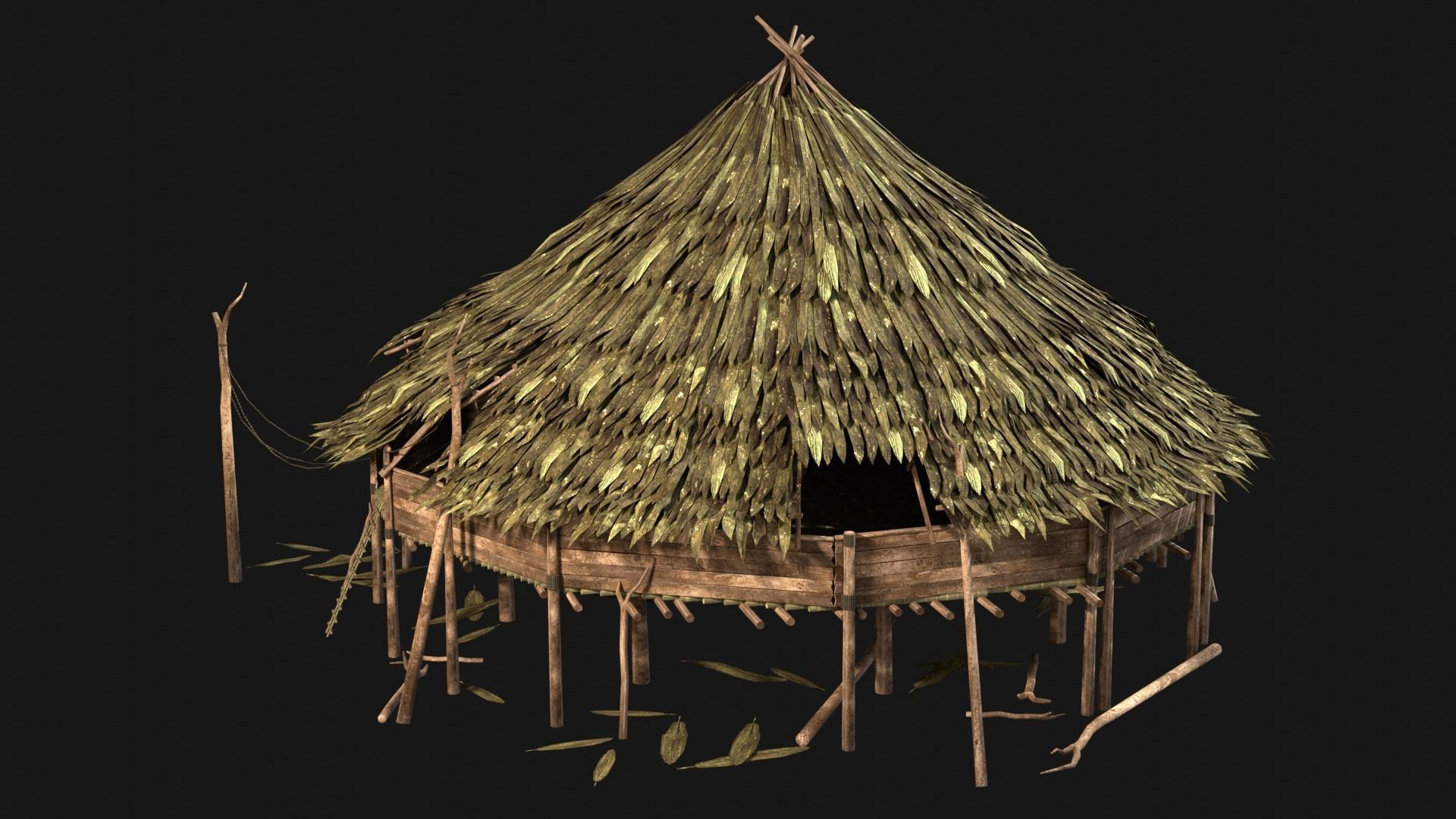 JUNGLE SWAMP HOUSE BUILDING COTTAGE HUT AAA COLLECTION Low-poly 3D model_15