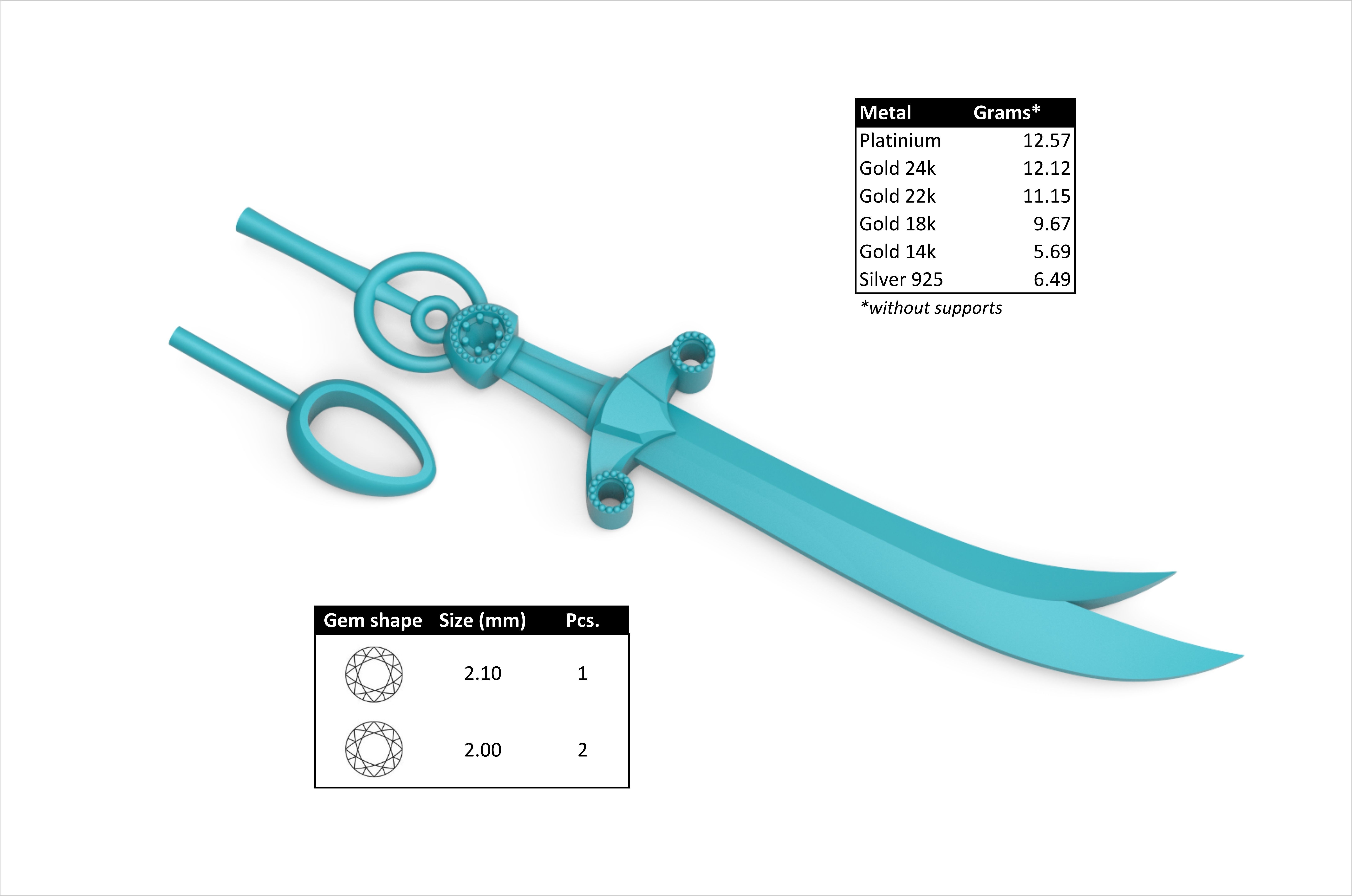 Zulfiqar pendant with gems and enamel 3D print model_7