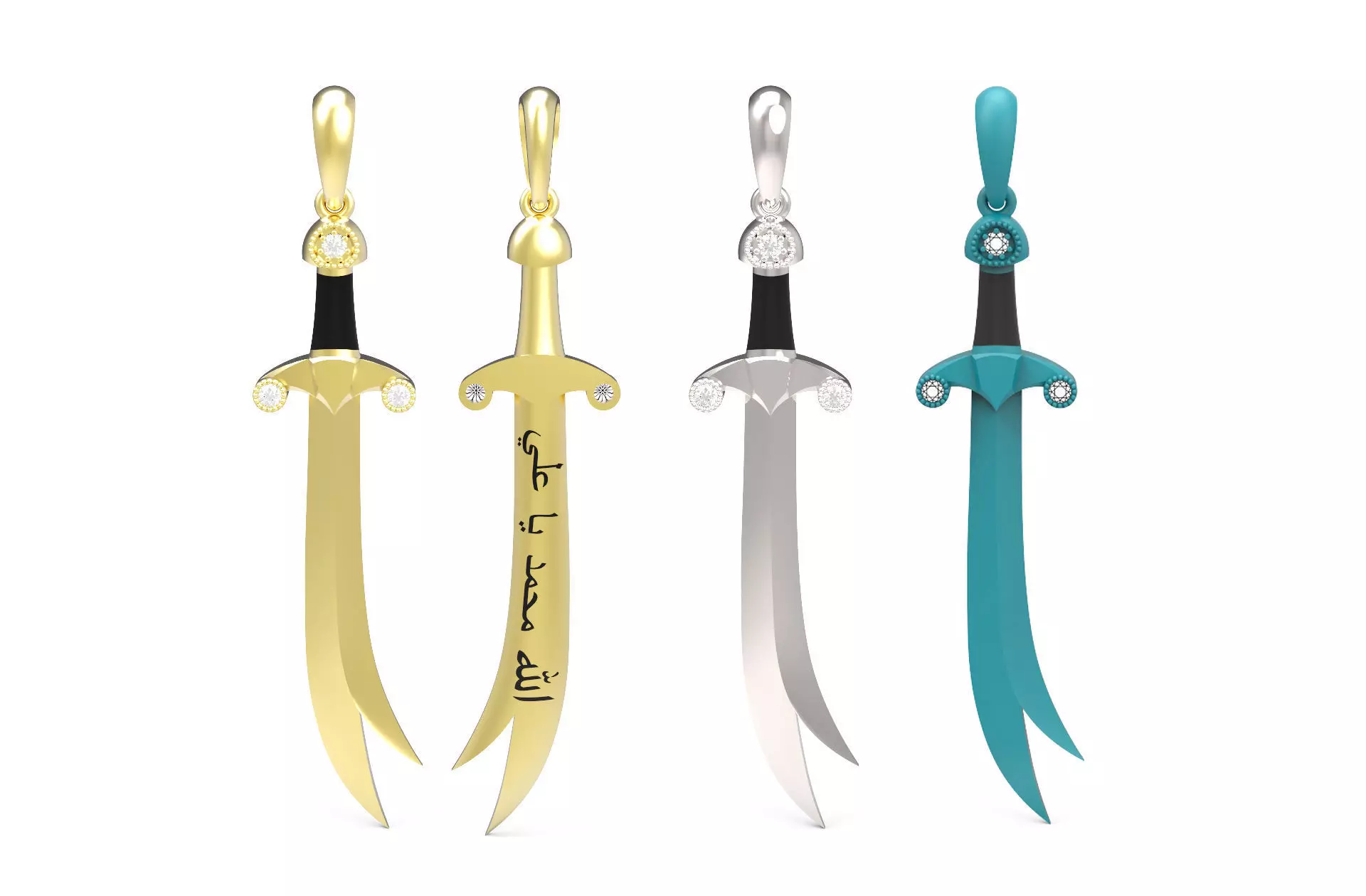 Zulfiqar pendant with gems and enamel 3D print model_0