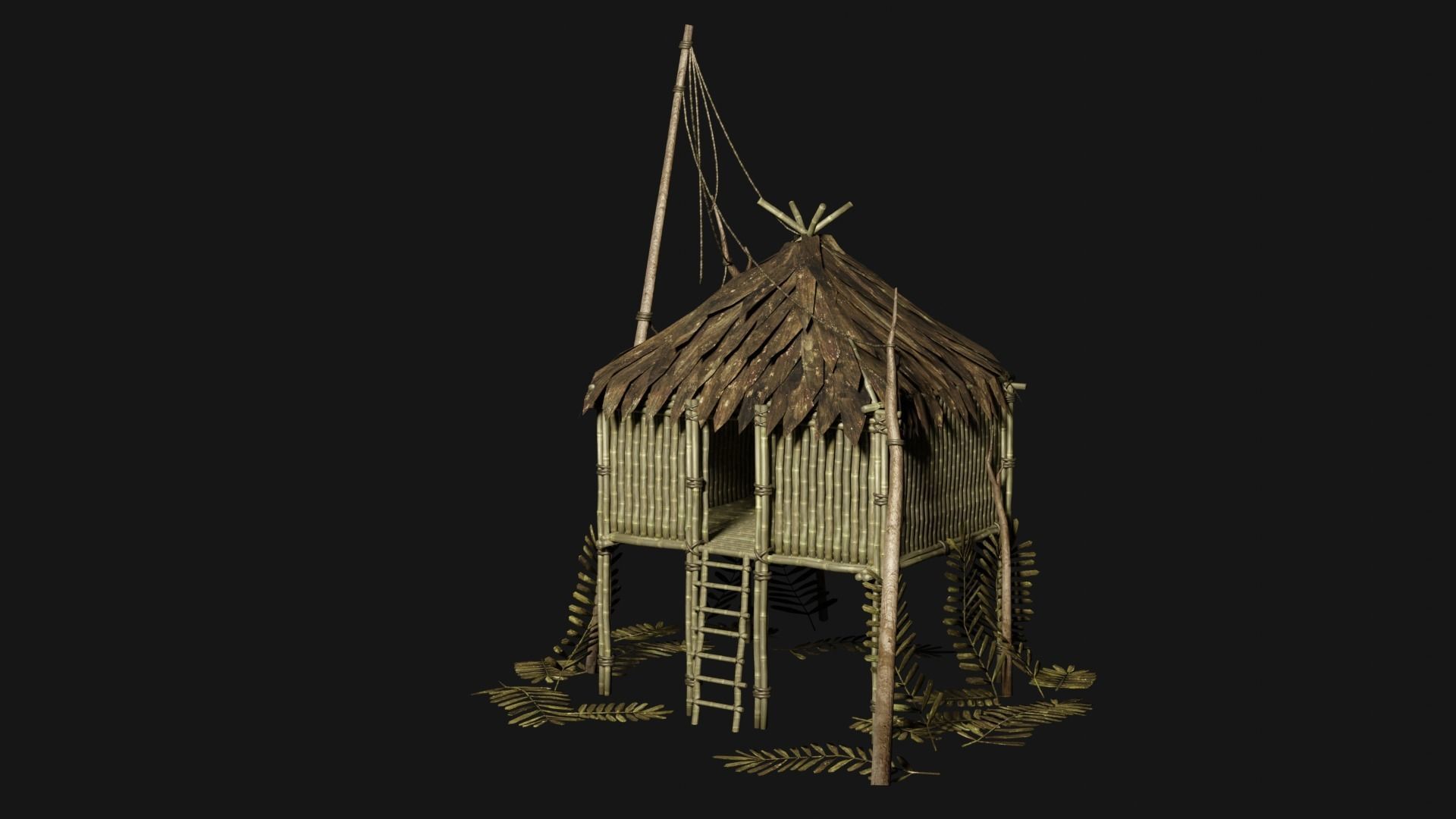 JUNGLE SWAMP STILT HUT SHELTER COTTAGE AAA COLLECTION Low-poly 3D model_1